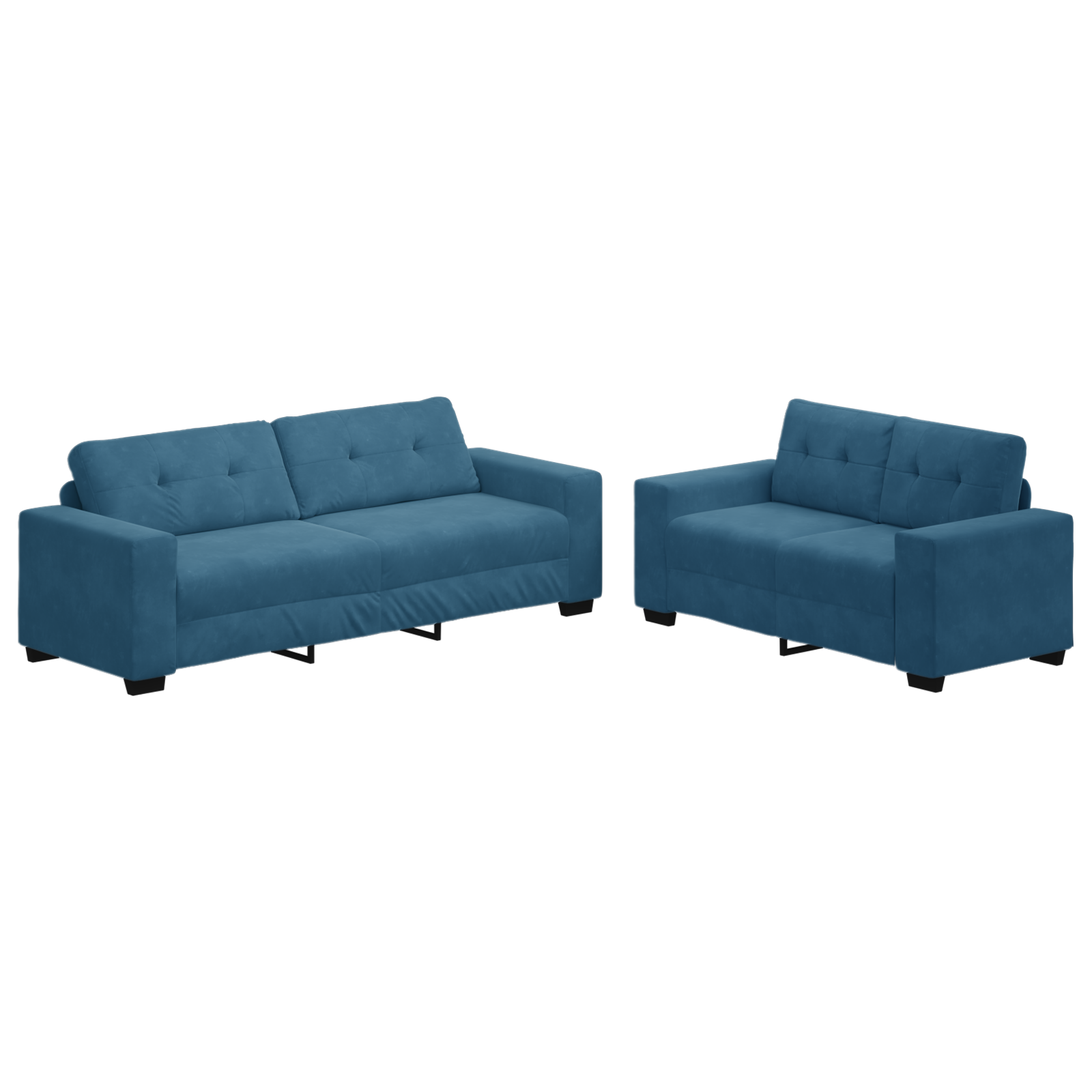 2-delige bankset met kussens, blauw fluweel - Afbeelding 2