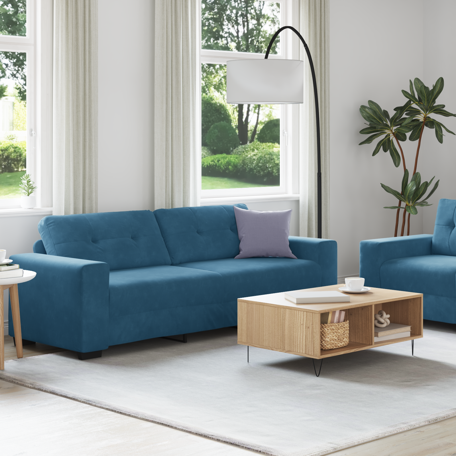 2-delige bankset met kussens, blauw fluweel - Afbeelding 3