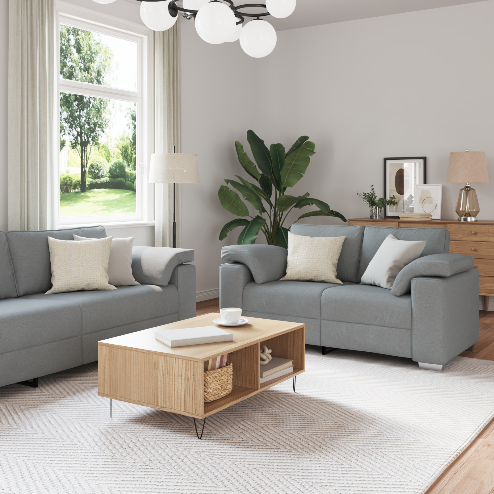 Sofa Set 2 pcs Light grey 219 x 77 x 82 cm Fabric