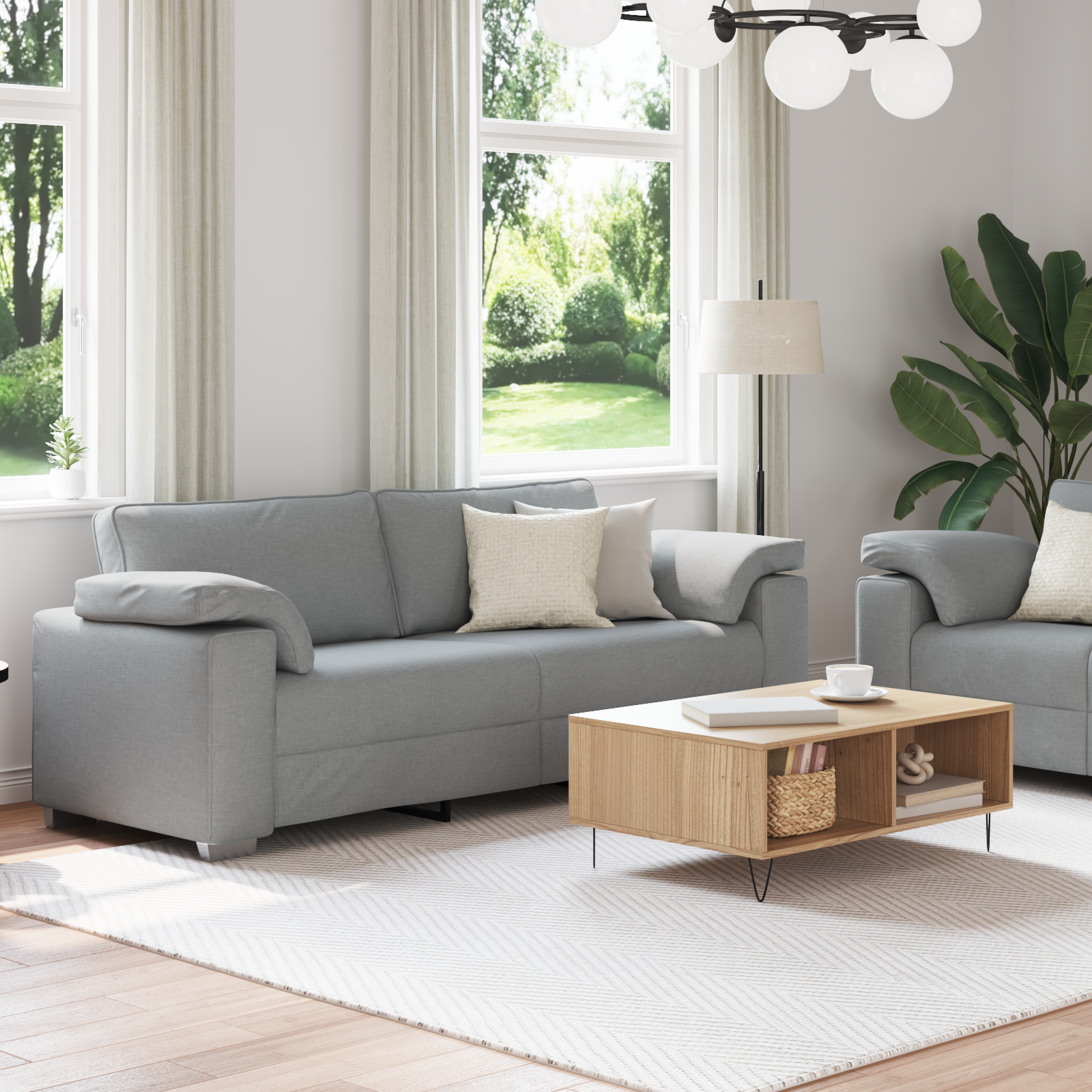 Sofa Set 2 pcs Light grey 219 x 77 x 82 cm Fabric - Image 3