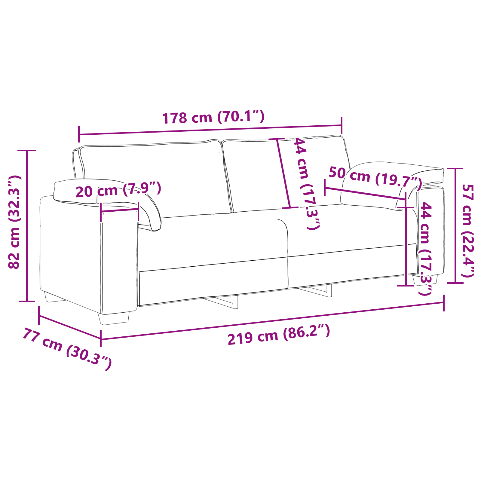 Sofa Set 2 pcs Light grey 219 x 77 x 82 cm Fabric - Image 10