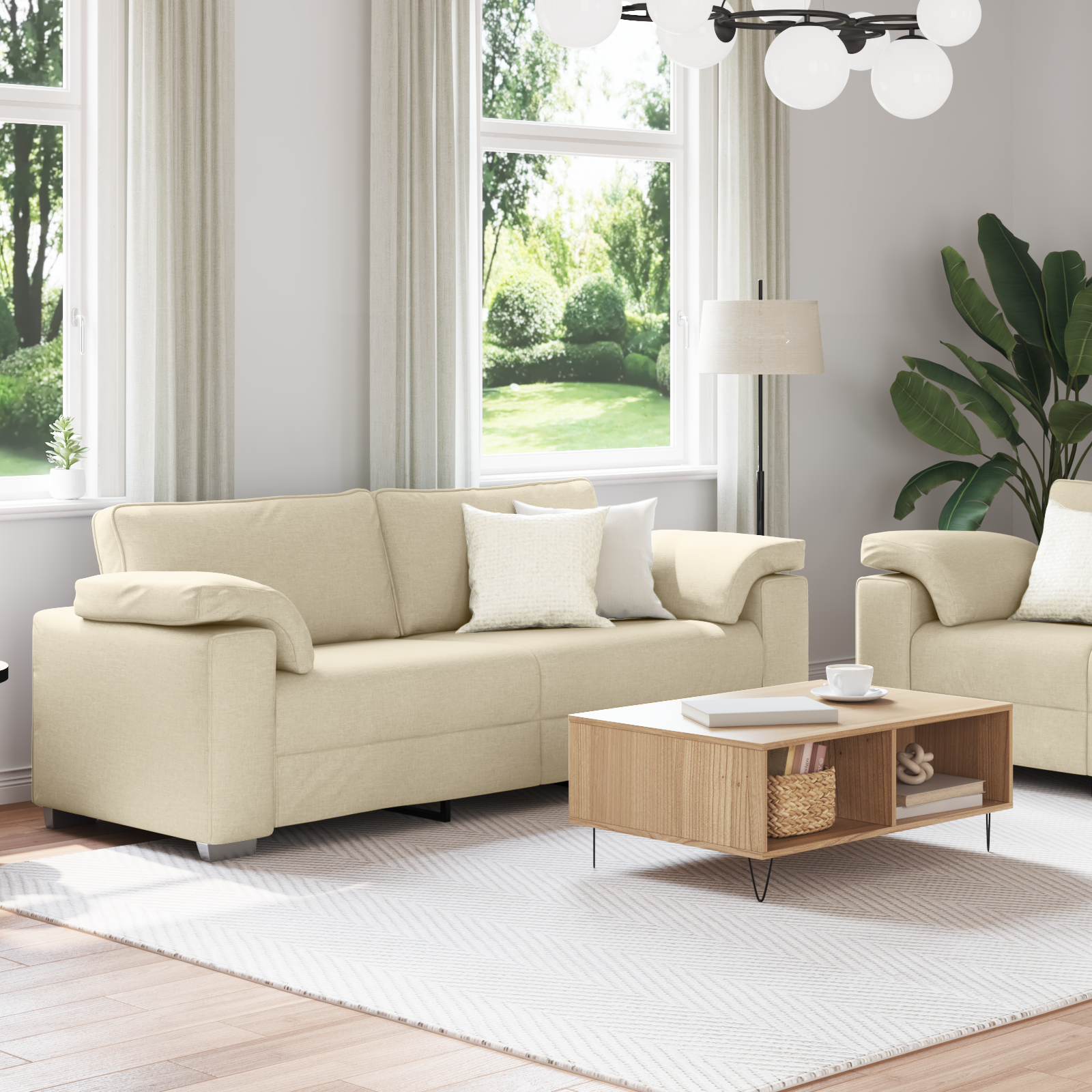 Sofa Set 2 pcs Cream 219 x 77 x 82 cm Fabric - Image 3