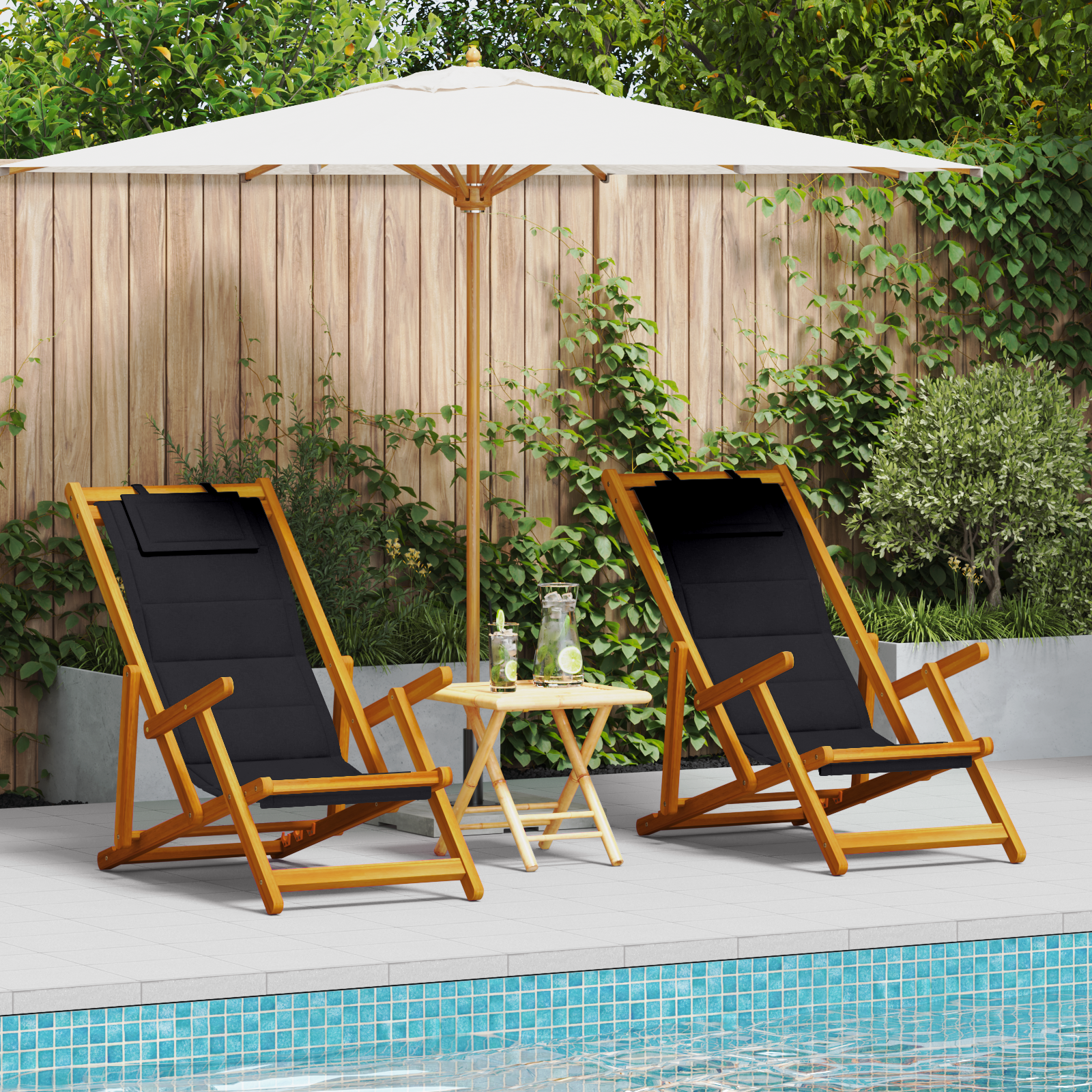 Folding Beach Chairs Set of 2 Black Textilene 61.5 x 110 x 97 cm