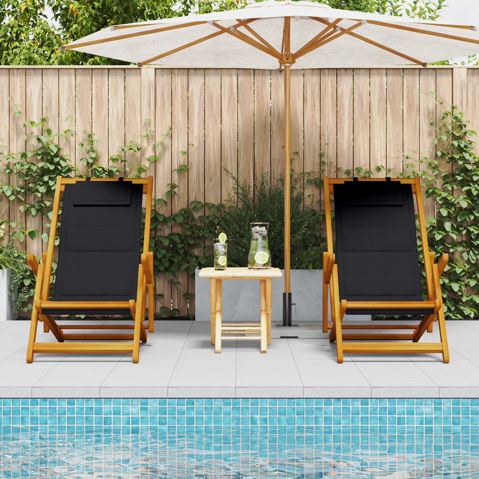 Folding Beach Chairs Set of 2 Black Textilene 61.5 x 110 x 97 cm - Image 3