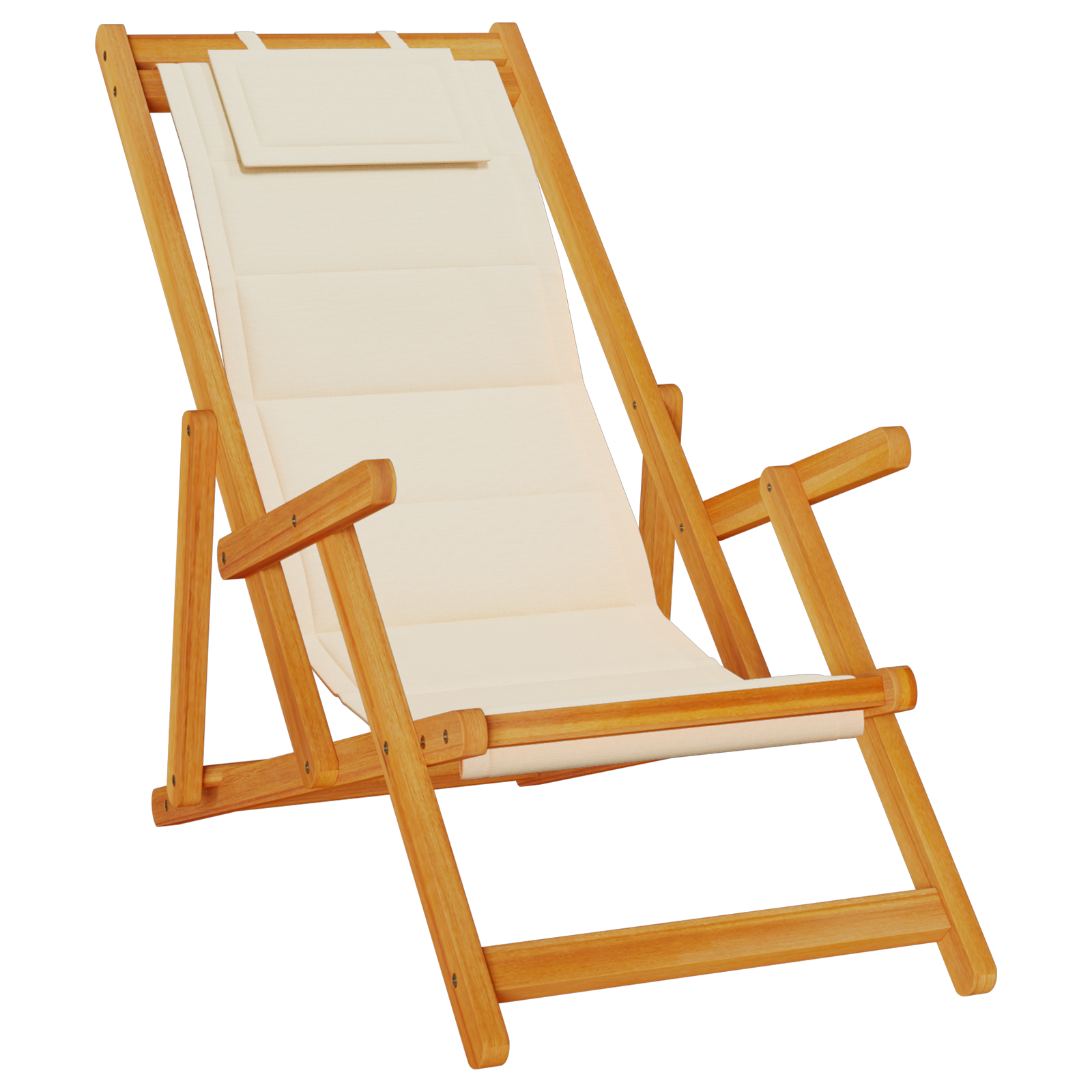 Folding Beach Chairs 2 pcs Cream Solid Wood Acacia & Textilene - Image 4