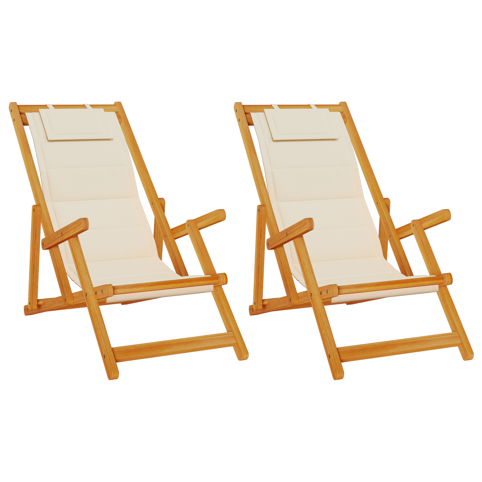 Folding Beach Chairs 2 pcs Cream Solid Wood Acacia & Textilene - Image 2