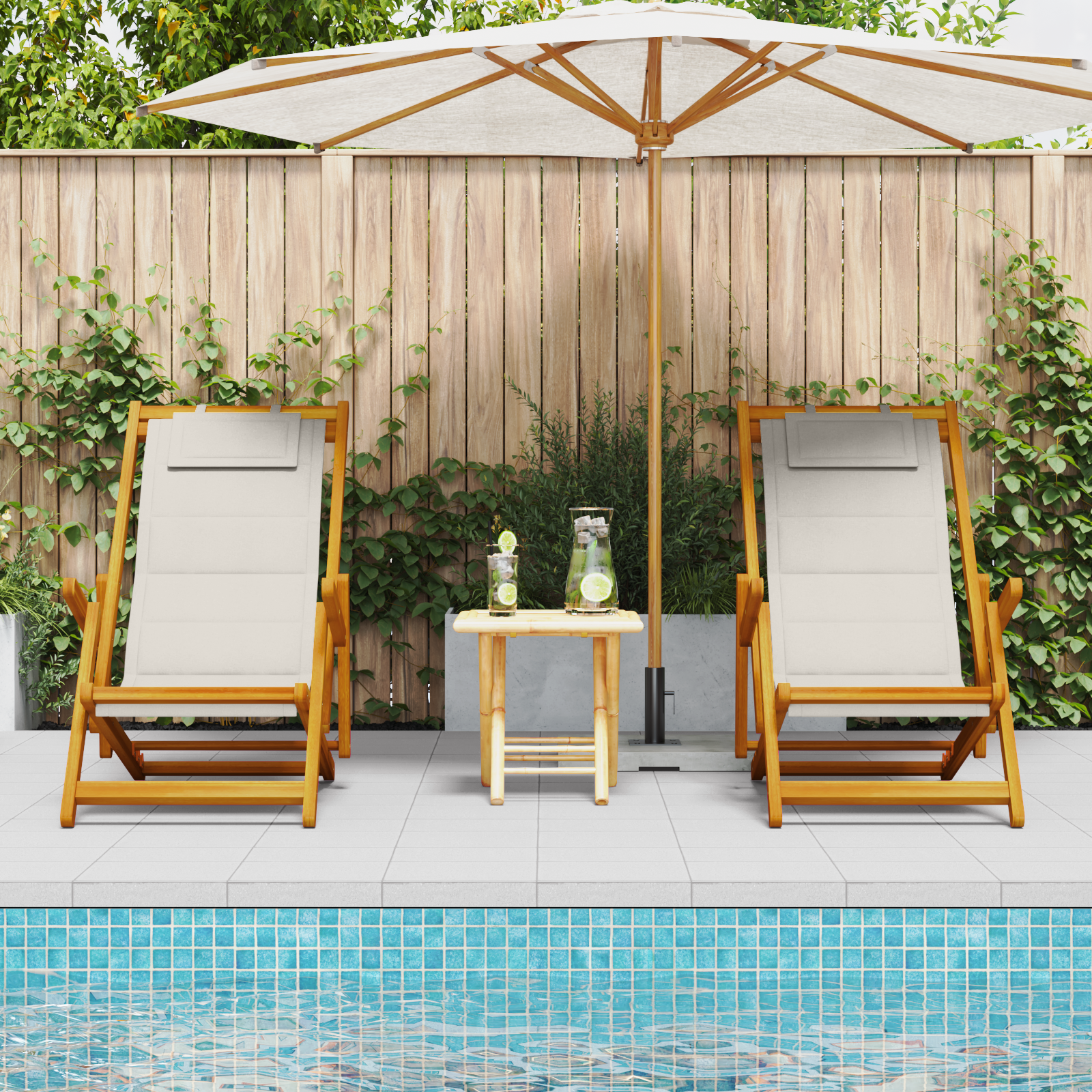 2 Pack of vidaXL Folding Beach Chairs - Light Grey, Acacia Wood & Textilene - Image 3