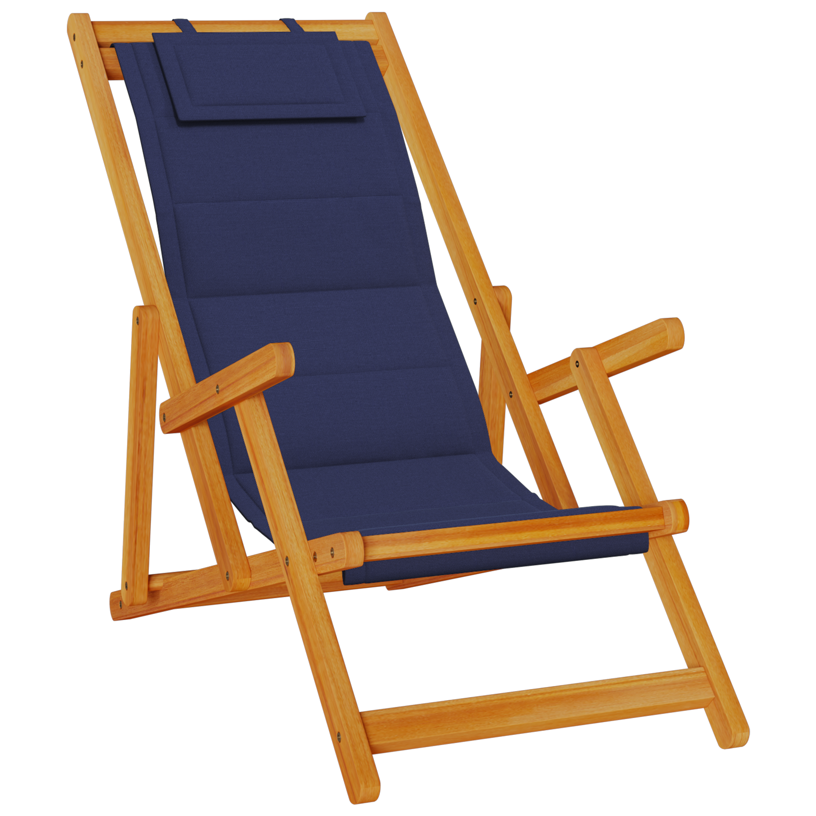 Folding Beach Chairs - Set of 2, Blue, Solid Acacia Wood & Textilene - Image 4