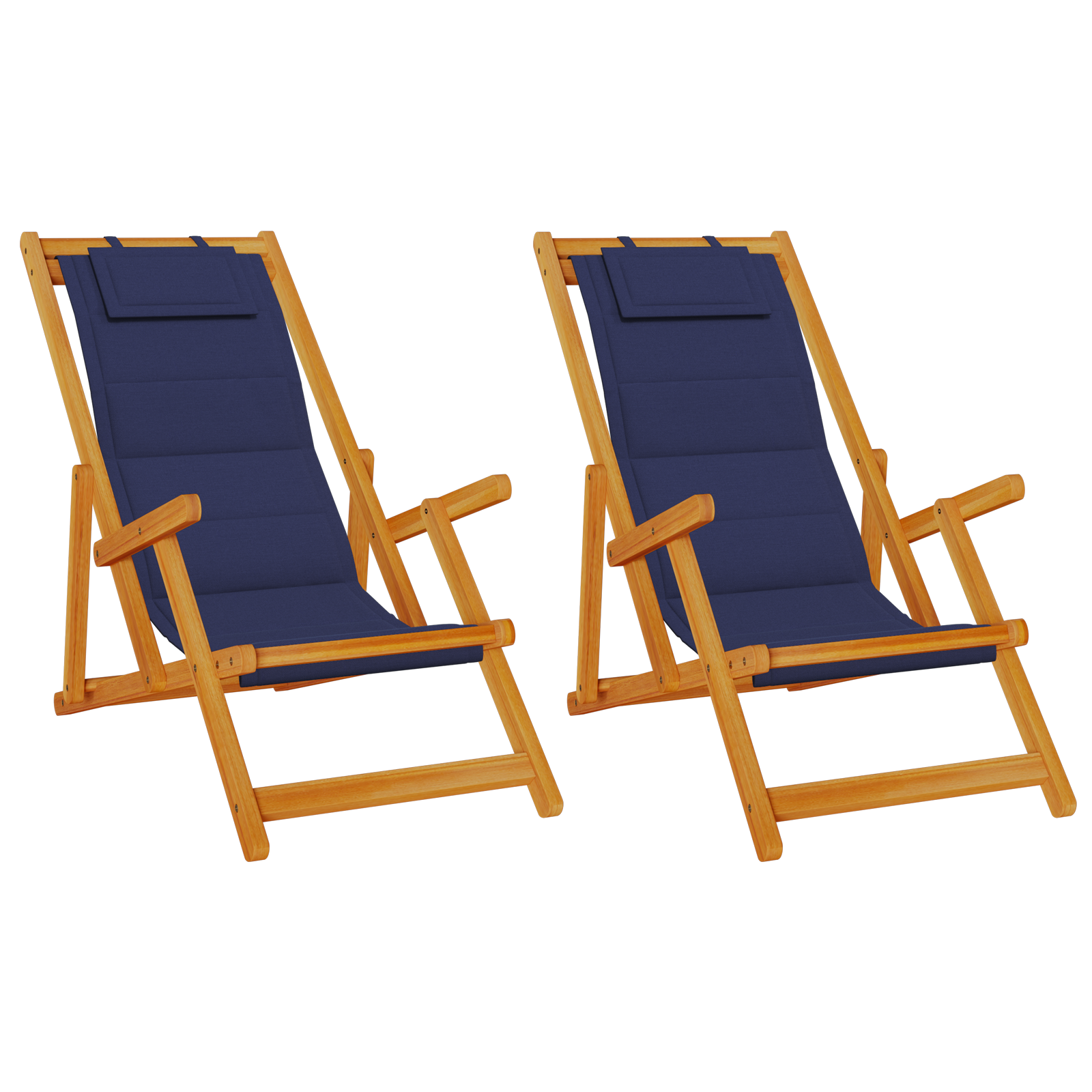 Folding Beach Chairs - Set of 2, Blue, Solid Acacia Wood & Textilene - Image 2