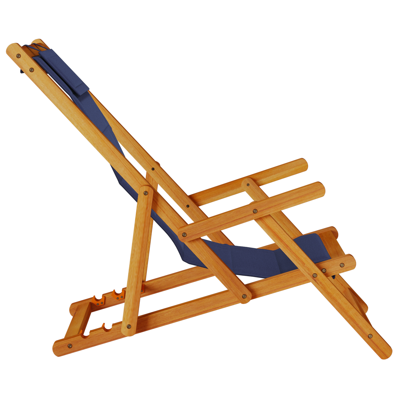 Folding Beach Chairs - Set of 2, Blue, Solid Acacia Wood & Textilene - Image 5