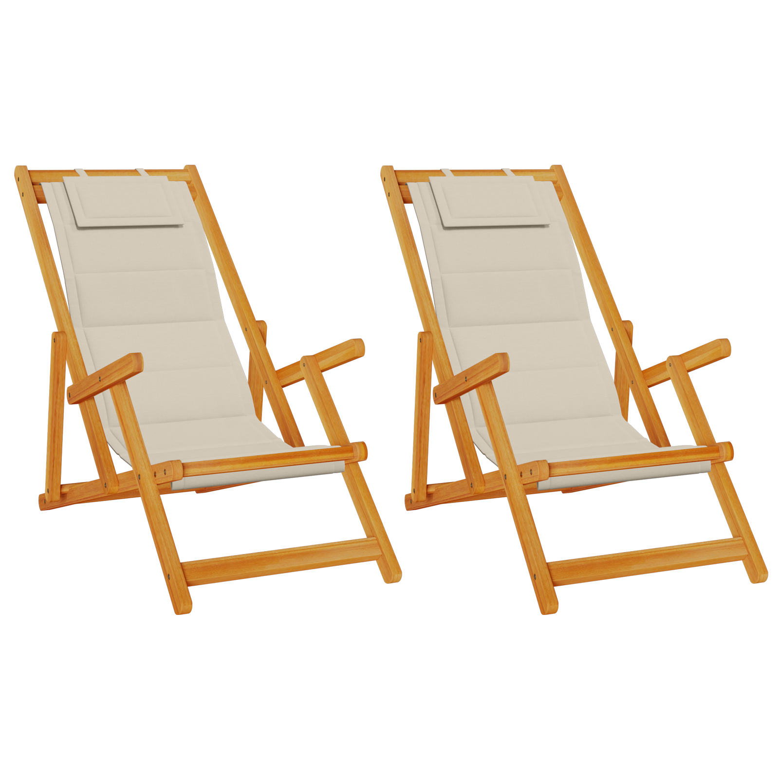 Folding Beach Chairs 2 pcs - Taupe Acacia Wood & Textilene - Image 2