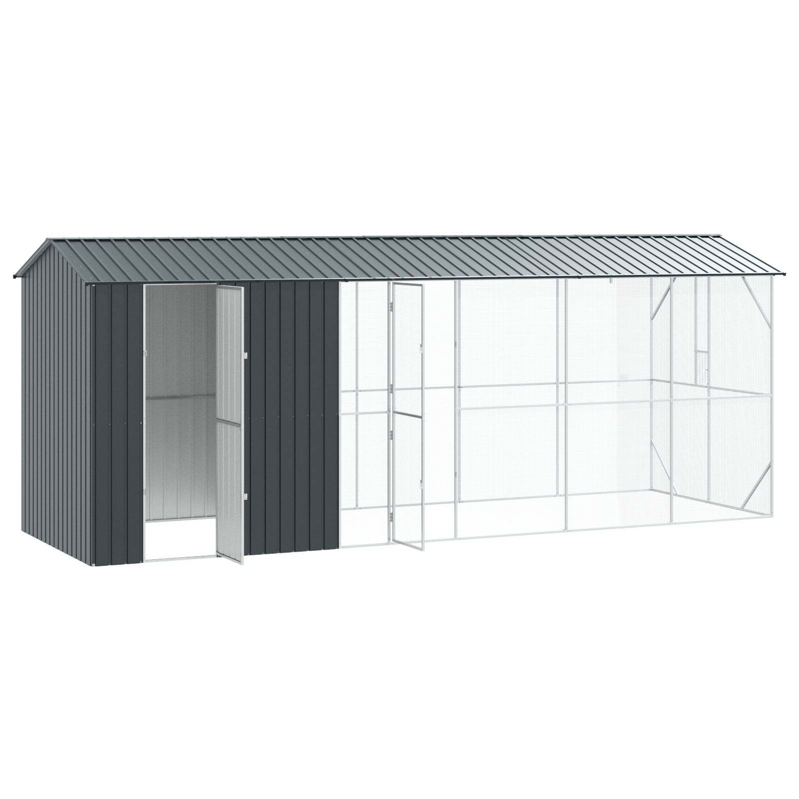 Bird Aviary with Extension Anthracite 210x640x247 cm Steel - Image 4