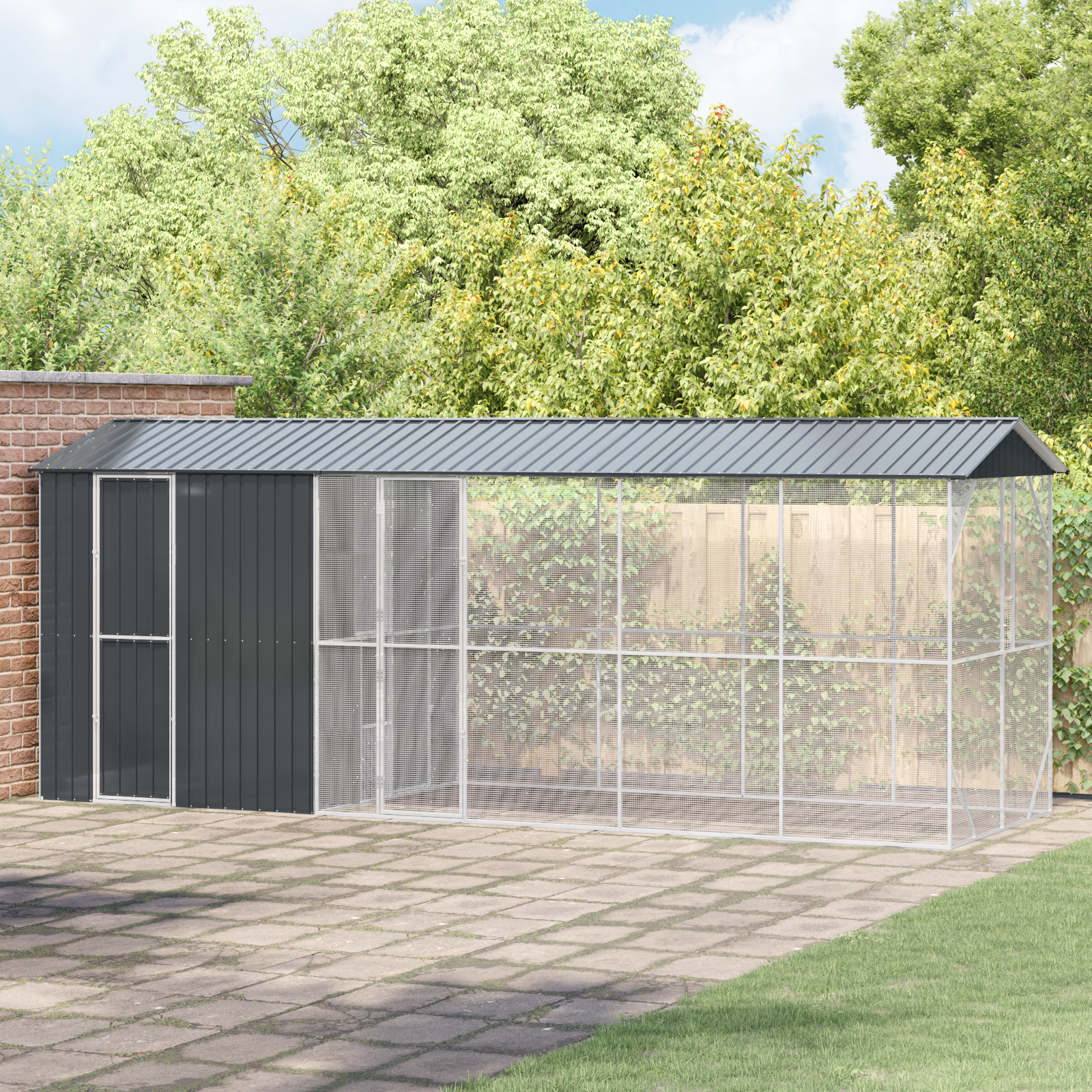 Bird Aviary with Extension Anthracite 210x640x247 cm Steel