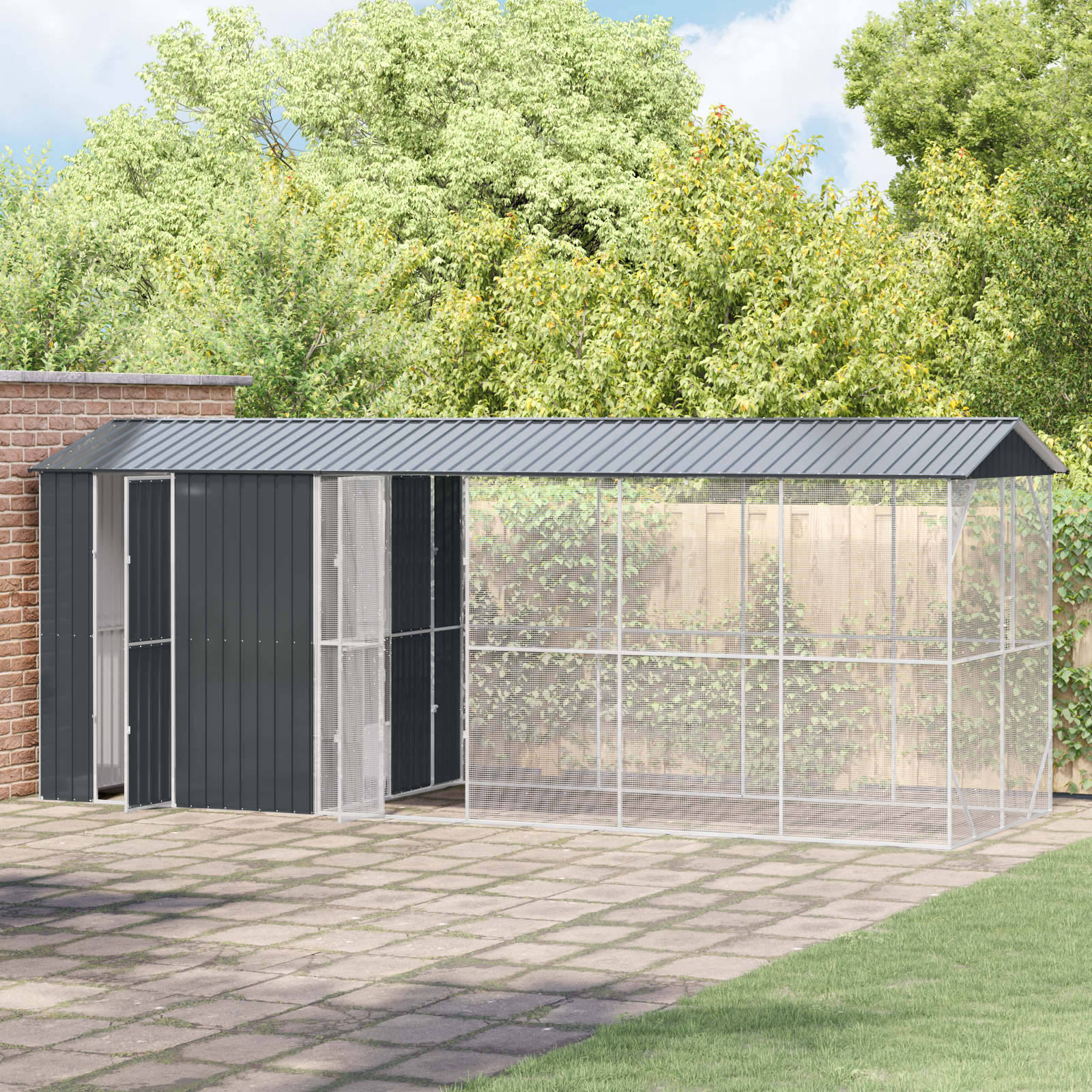 Bird Aviary with Extension Anthracite 210x640x247 cm Steel - Image 3
