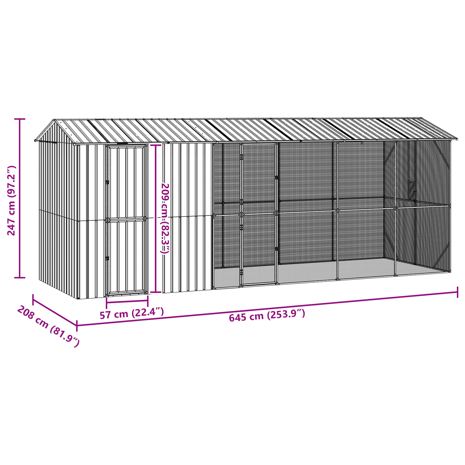 Bird Aviary with Extension Anthracite 210x640x247 cm Steel - Image 9