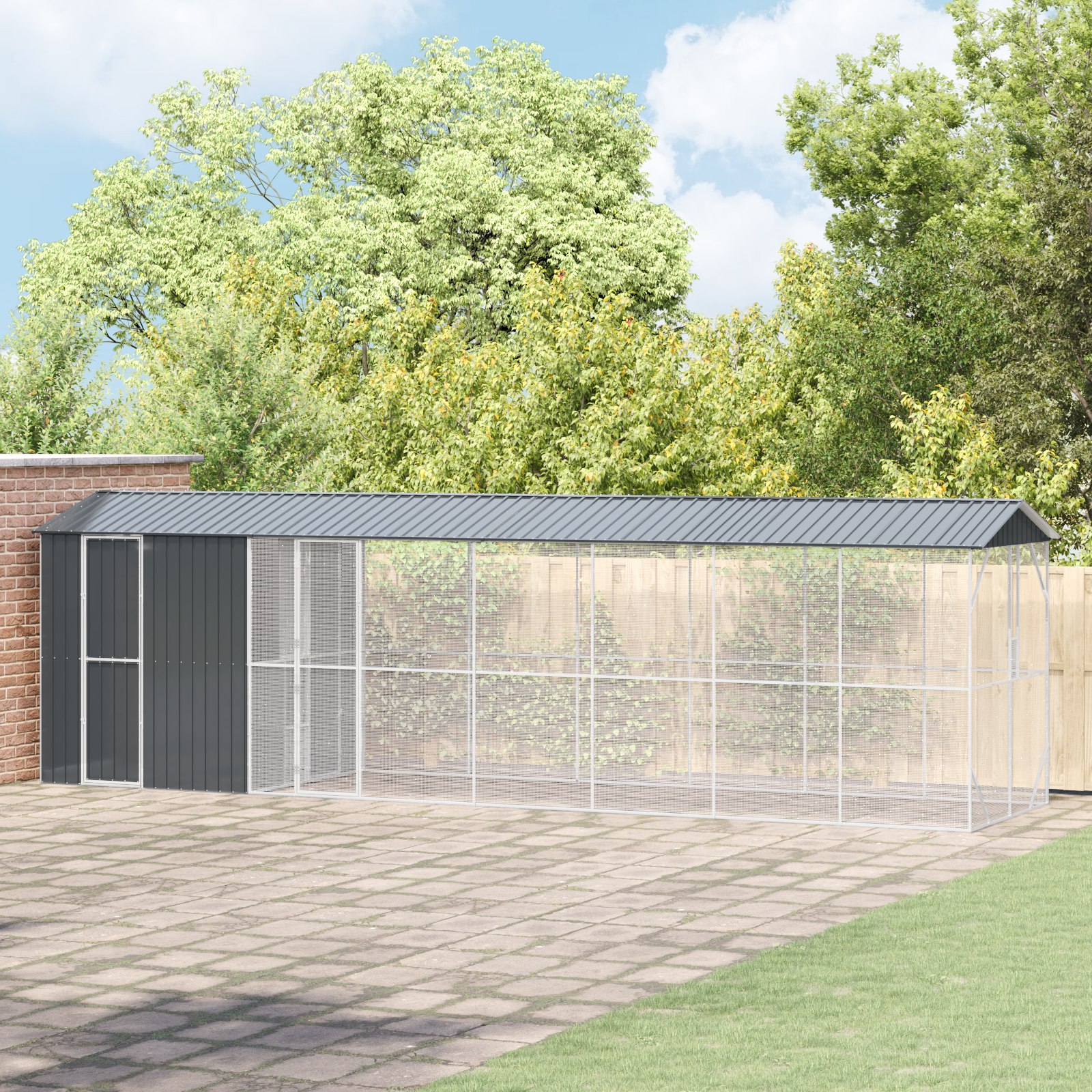 Bird Aviary with Extension Anthracite 210x838x247 cm Steel