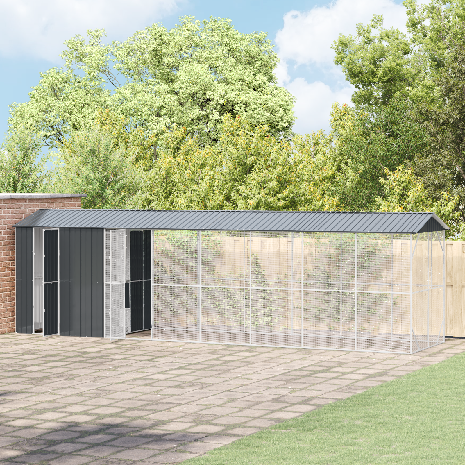 Bird Aviary with Extension Anthracite 210x838x247 cm Steel - Image 3