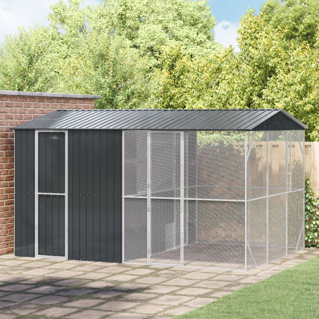 Bird Aviary with Extension - Anthracite, 310x442x247 cm, Made of Steel