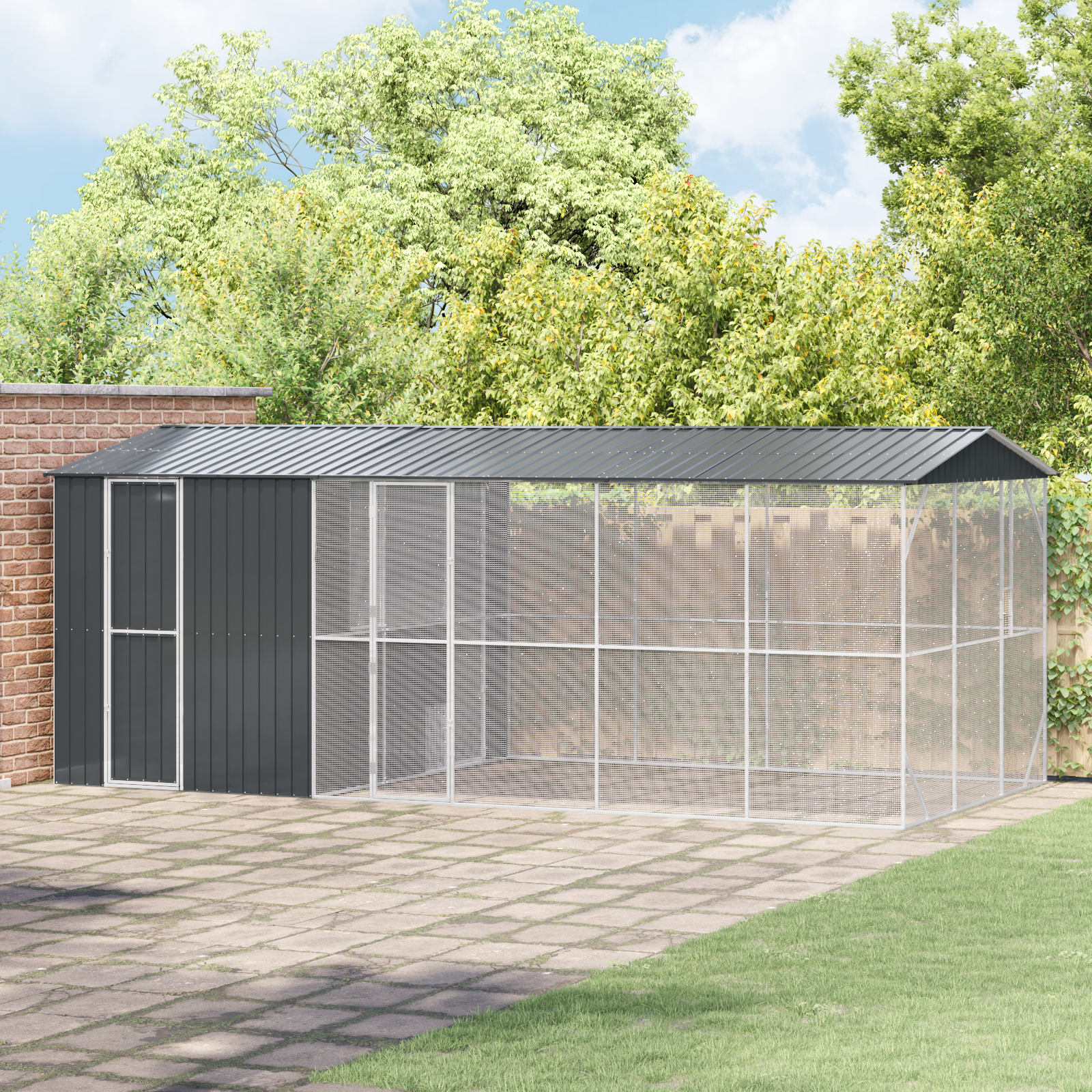 Bird Aviary with Extension Anthracite 310x640x247 cm Steel