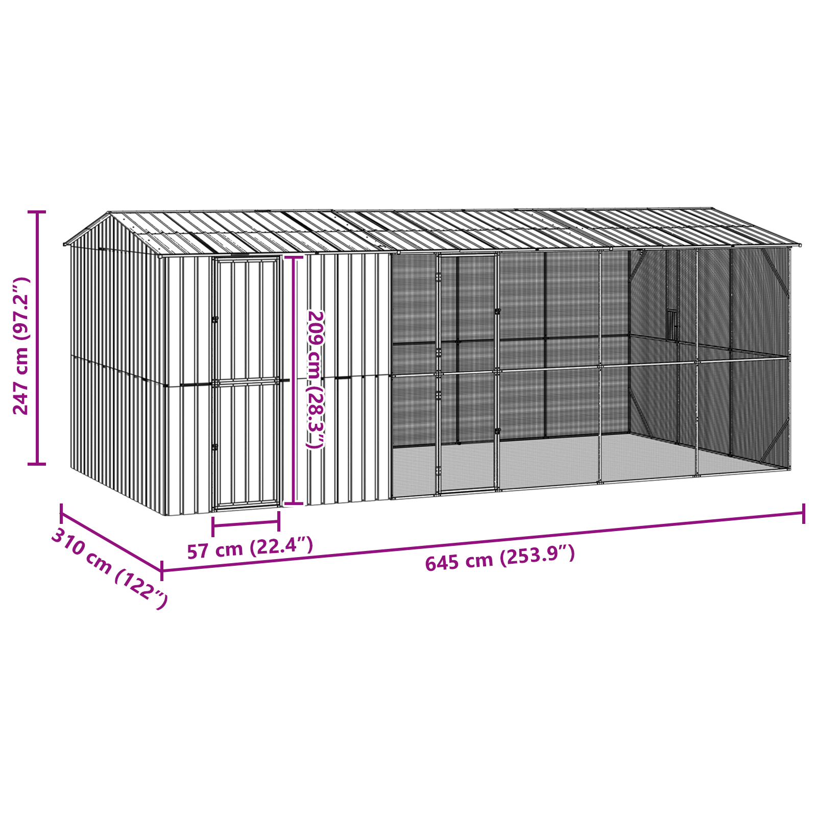 Bird Aviary with Extension Anthracite 310x640x247 cm Steel - Image 9