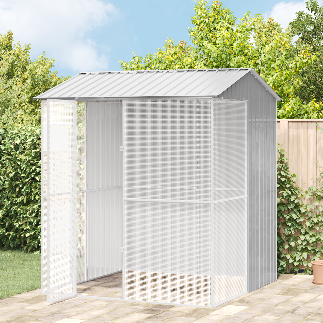 Bird Aviary Grey 215x210x247 cm Steel - Image 3