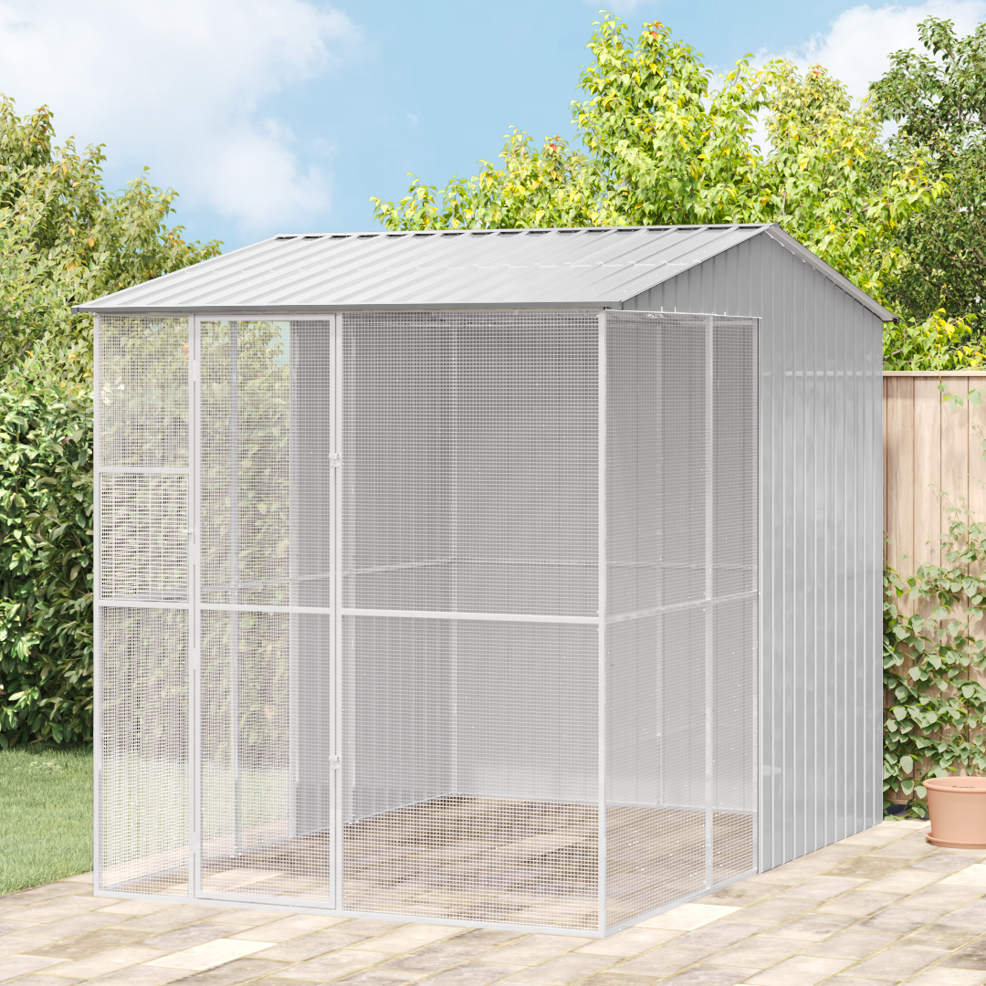 vidaXL Cușcă pentru păsări Gri 215 x 310 x 247 cm Oțel galvanizat