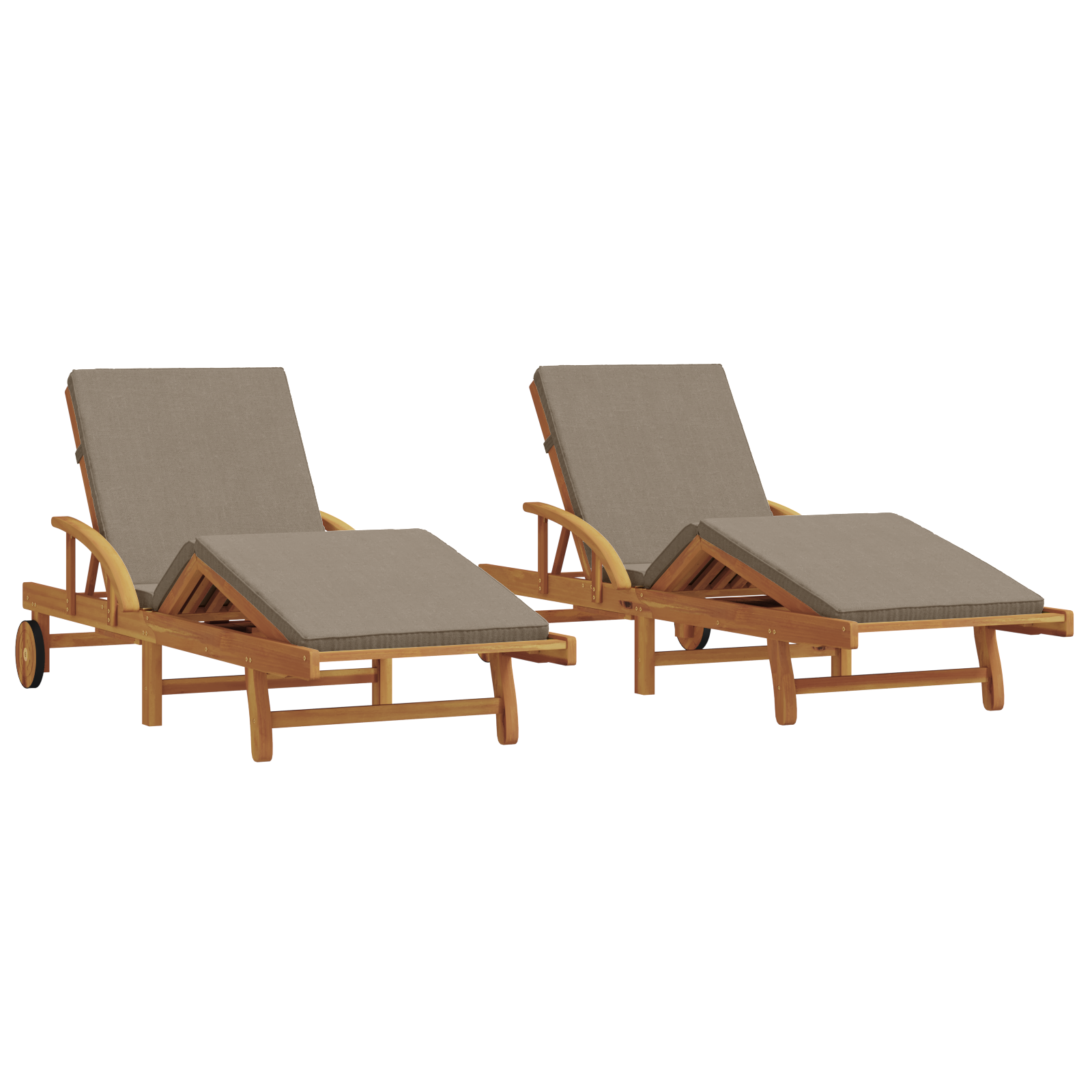 Sun Loungers 2 pcs with Cushions and Wheels Taupe Solid Wood Acacia - Image 2
