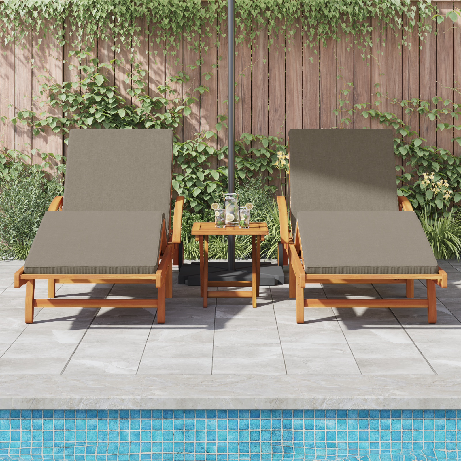 Sun Loungers 2 pcs with Cushions and Wheels Taupe Solid Wood Acacia - Image 3