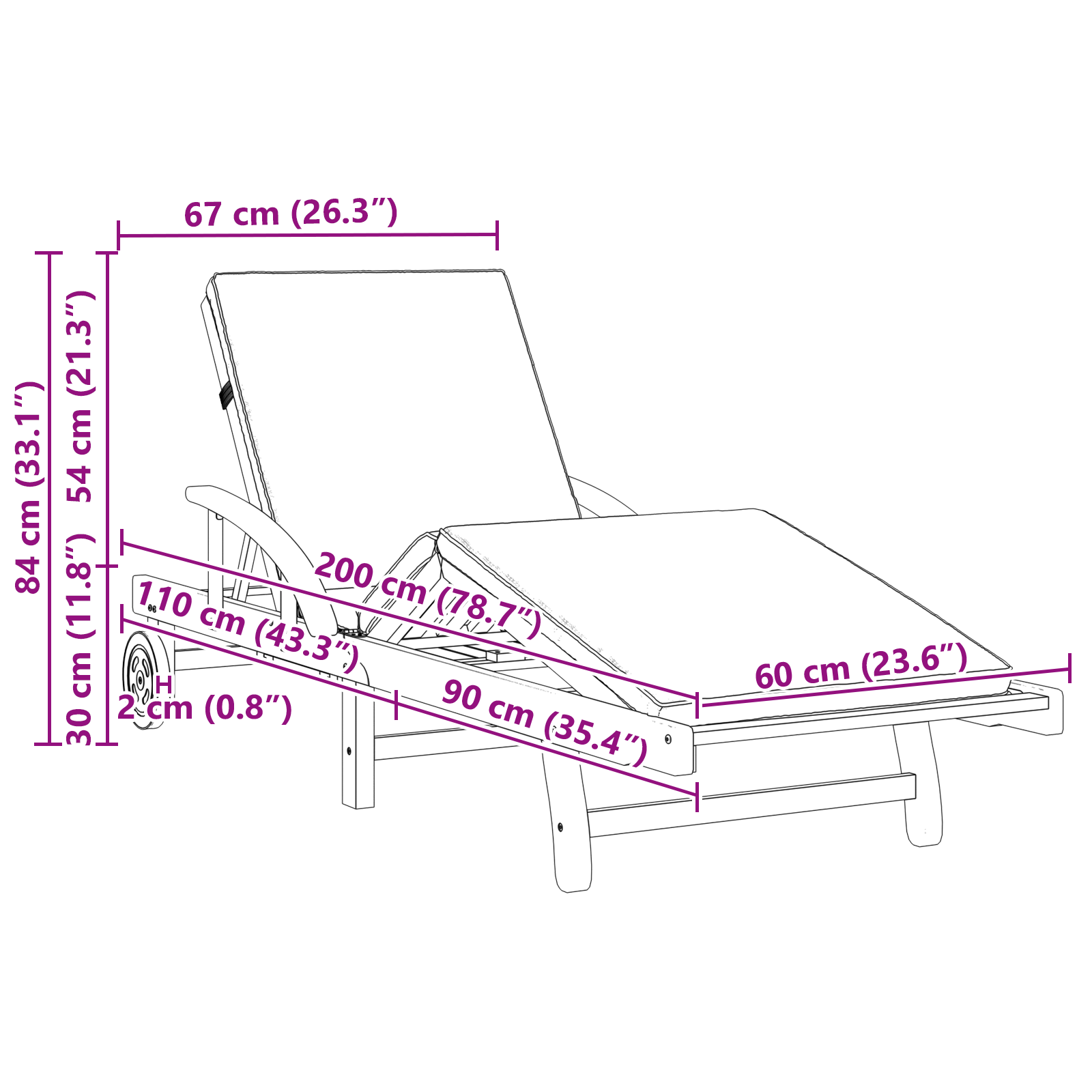Sun Loungers 2 pcs with Cushions and Wheels Taupe Solid Wood Acacia - Image 9