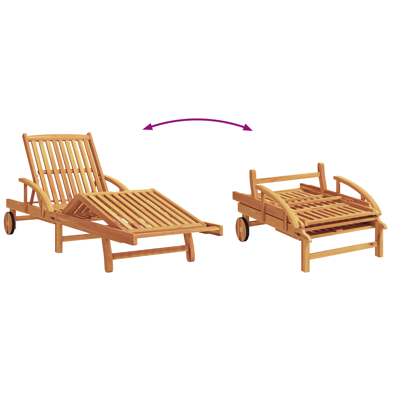 Sun Loungers 2 pcs with Cushions and Wheels Red Solid Wood Acacia - Image 8