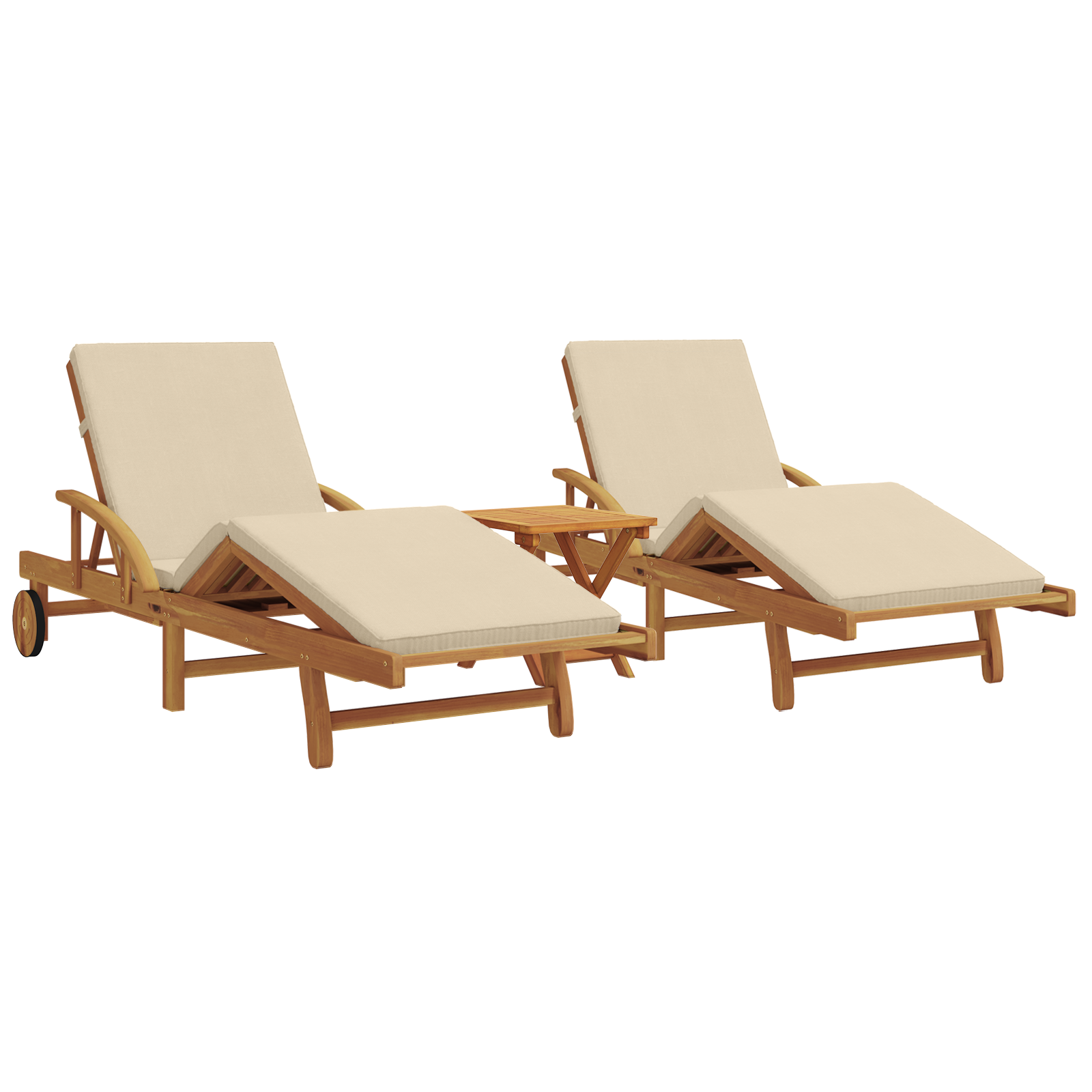 Thumbnail - vidaXL Sonnenliegen 2 Stück mit Kissen und Tisch Beige Massivholz Akazie
