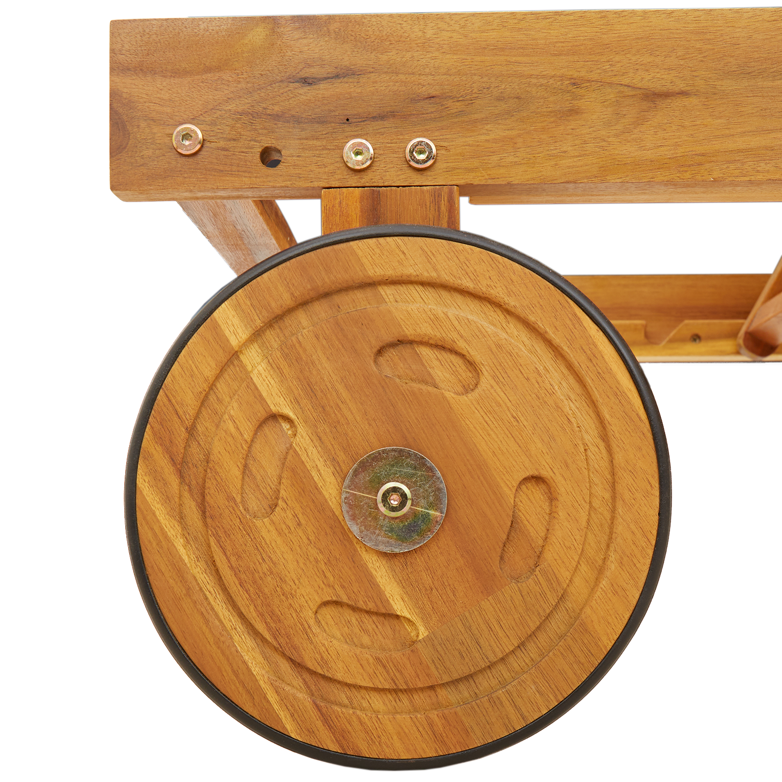 Double Sun Lounger with Wheels and Cushion - Solid Acacia Wood - Image 4