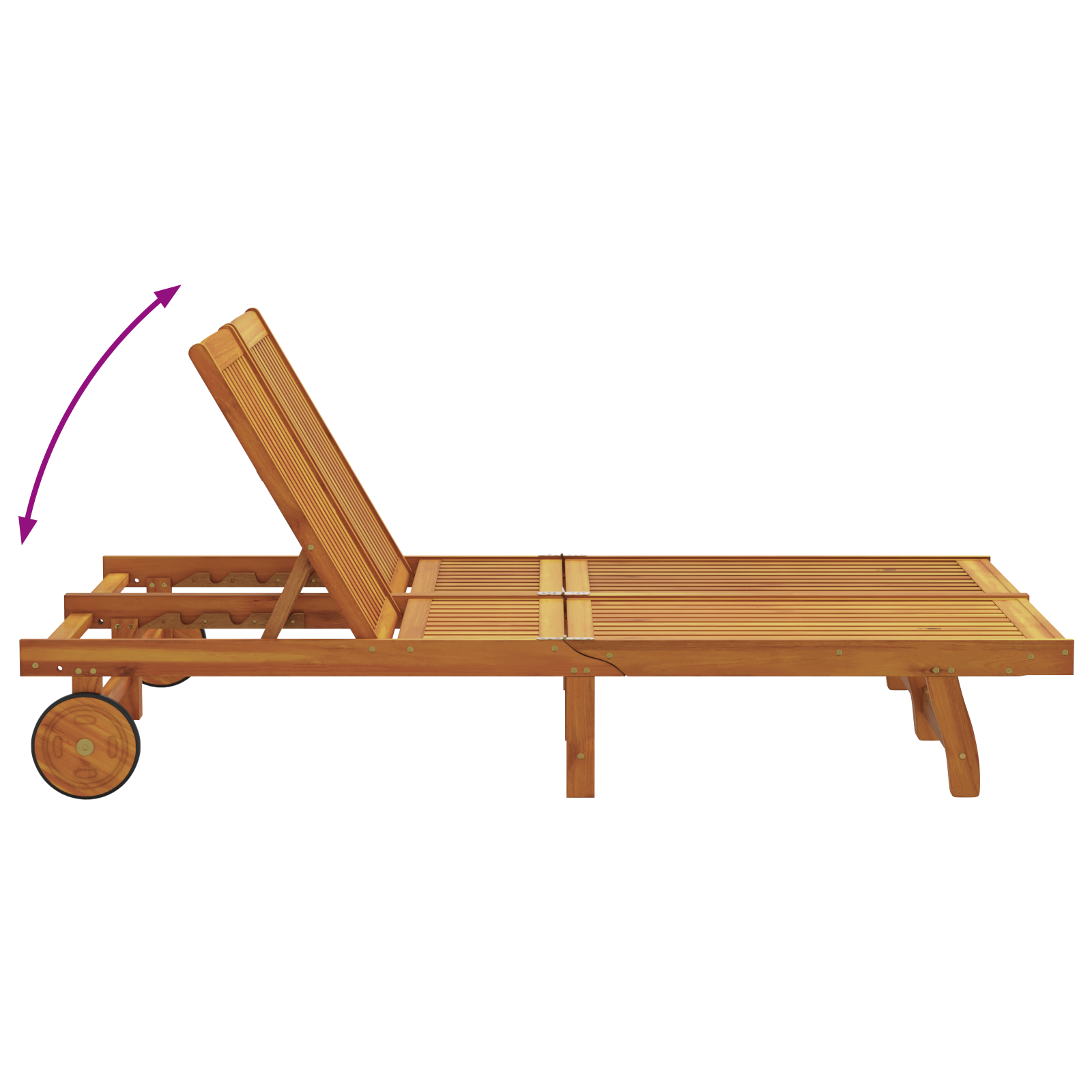 Double Sun Lounger with Wheels and Cushion - Solid Acacia Wood - Image 7