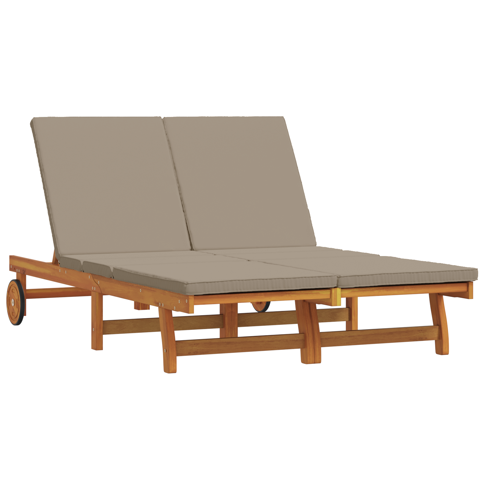 Double Sun Lounger with Wheels and Cushion - Solid Acacia Wood - Image 2