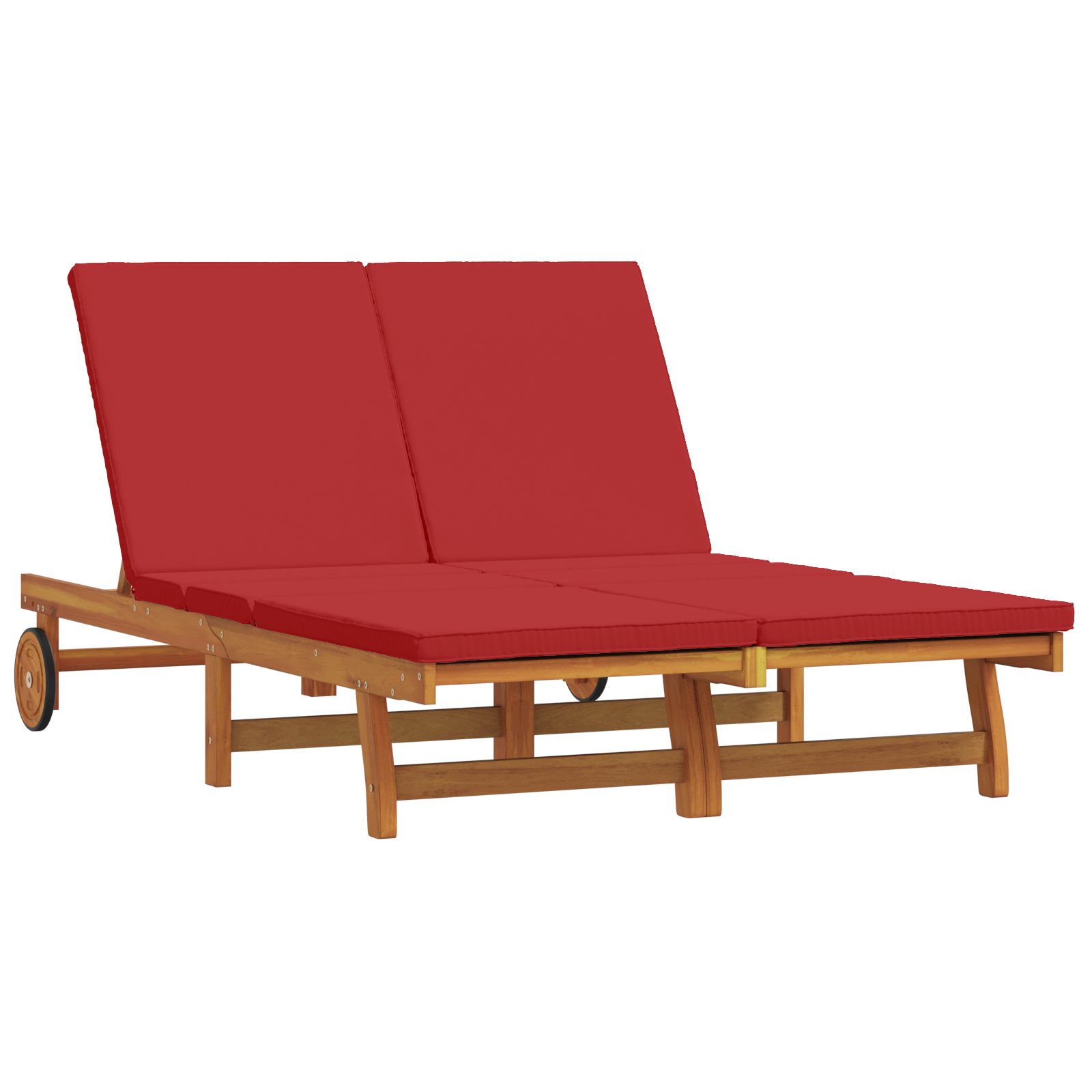 Double Sun Lounger with Wheels and Cushion - Solid Acacia Wood - Image 2