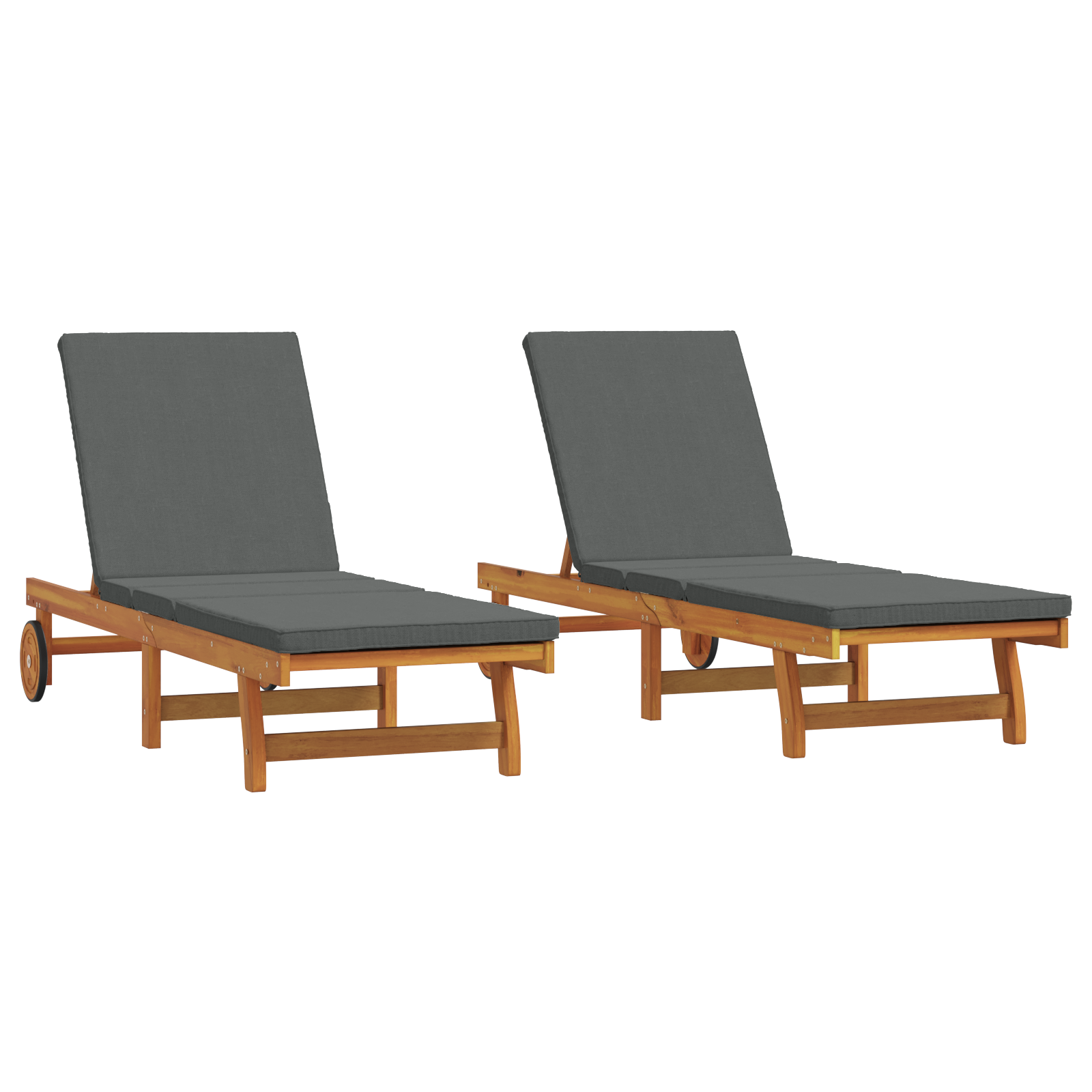 Sun Loungers 2-pack with Wheels and Cushions in Solid Acacia Wood - Image 2