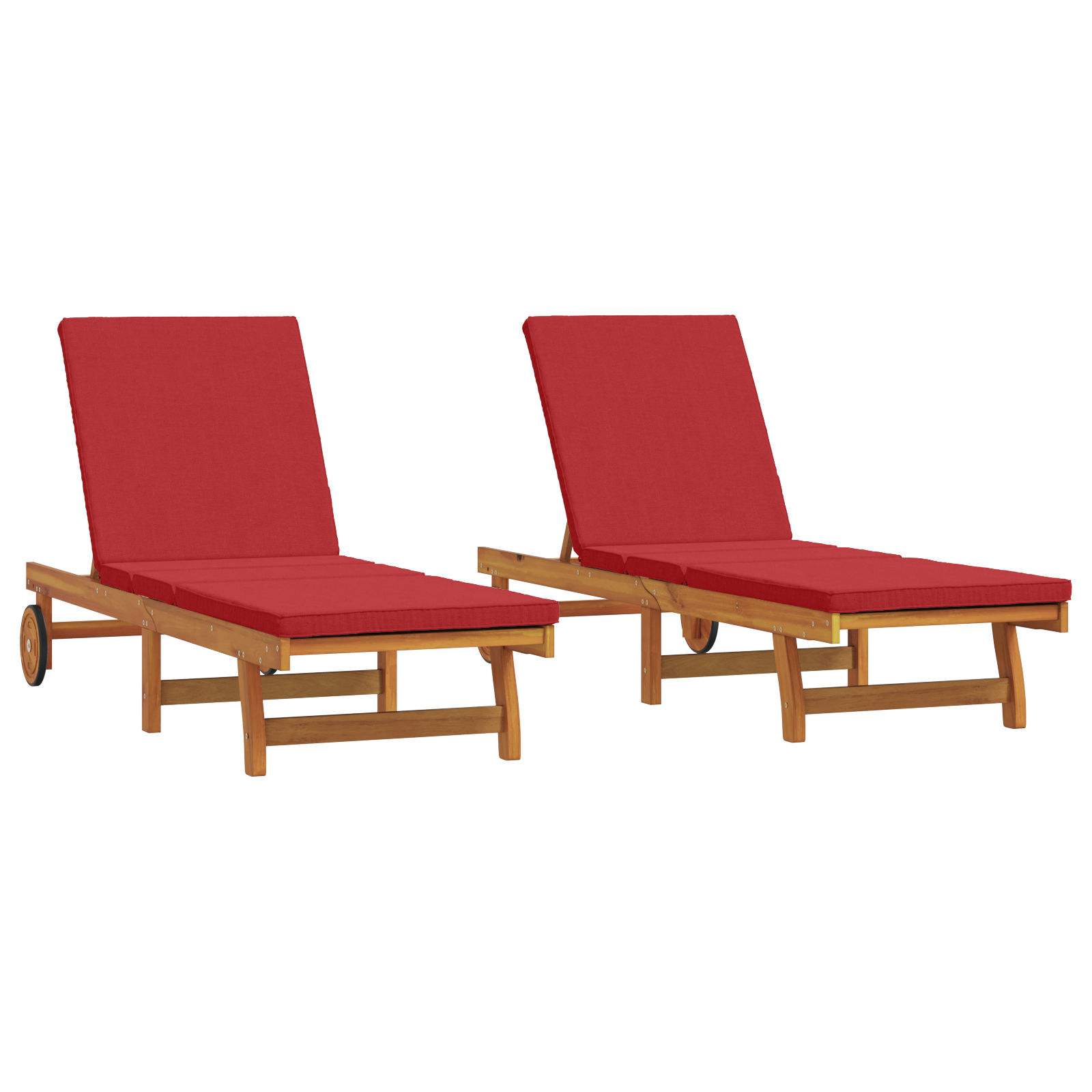 Sun Loungers 2 pcs with Wheels and Cushion Solid Wood Acacia - Image 2