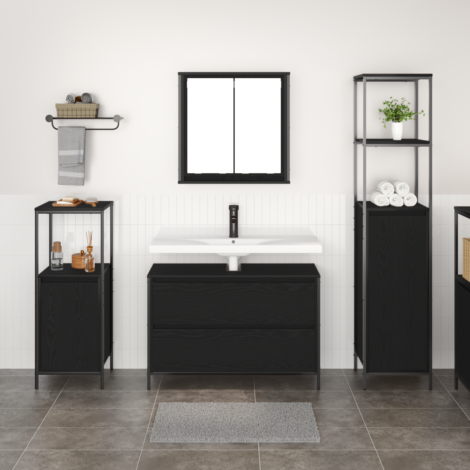 3 Piece Bathroom Furniture Set Black Oak Engineered Wood - Image 4