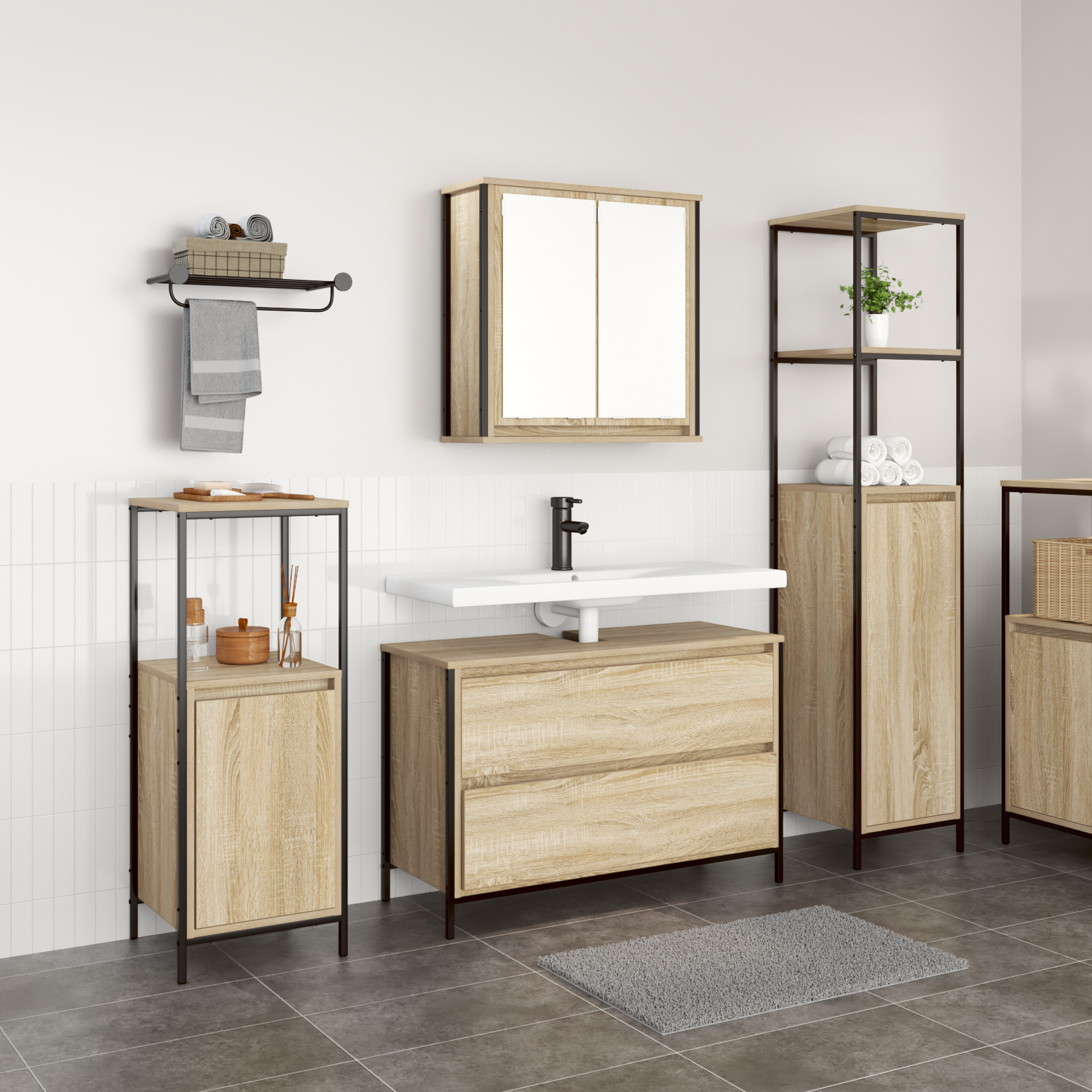 3 Piece Bathroom Furniture Set Sonoma Oak Engineered Wood