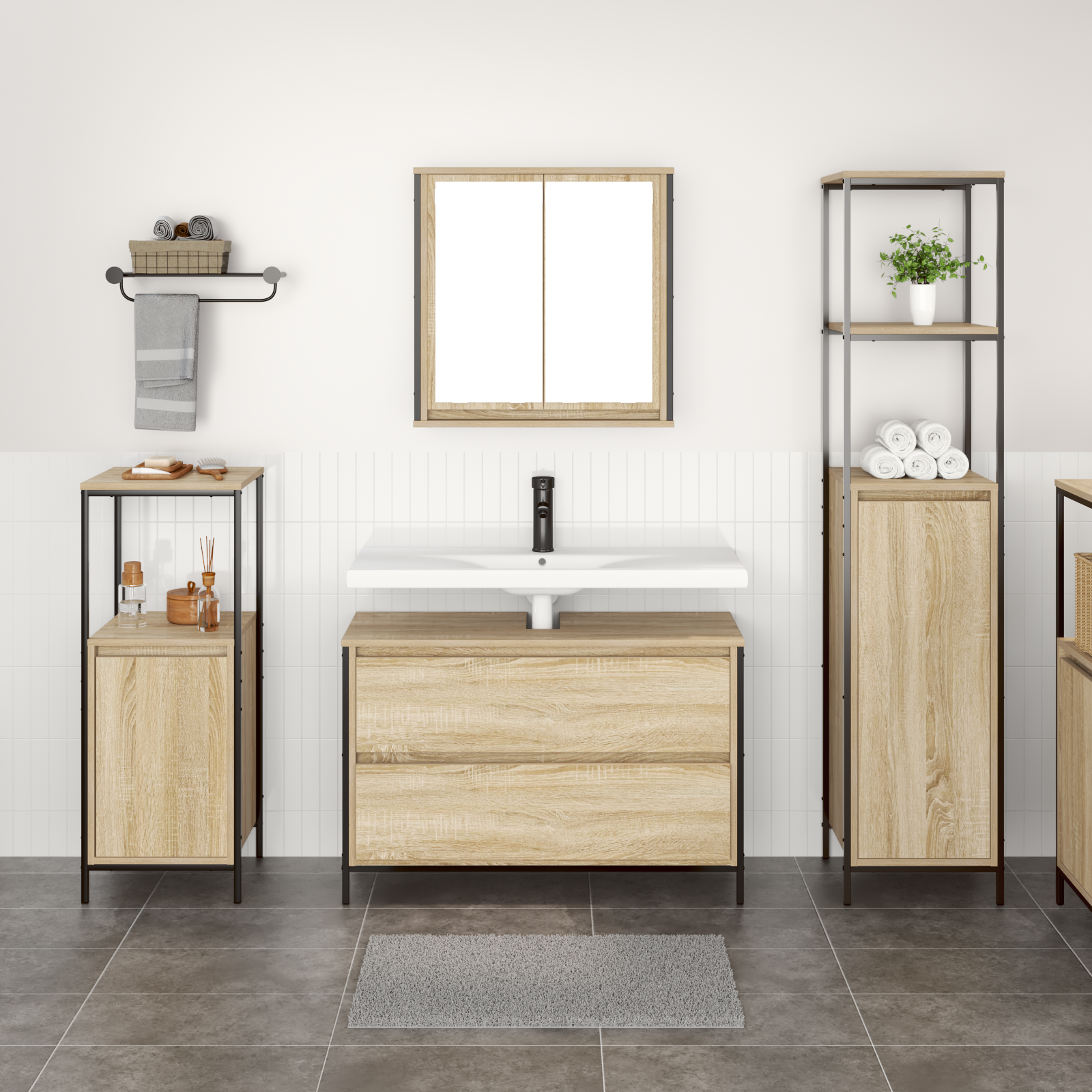 3 Piece Bathroom Furniture Set Sonoma Oak Engineered Wood - Image 4