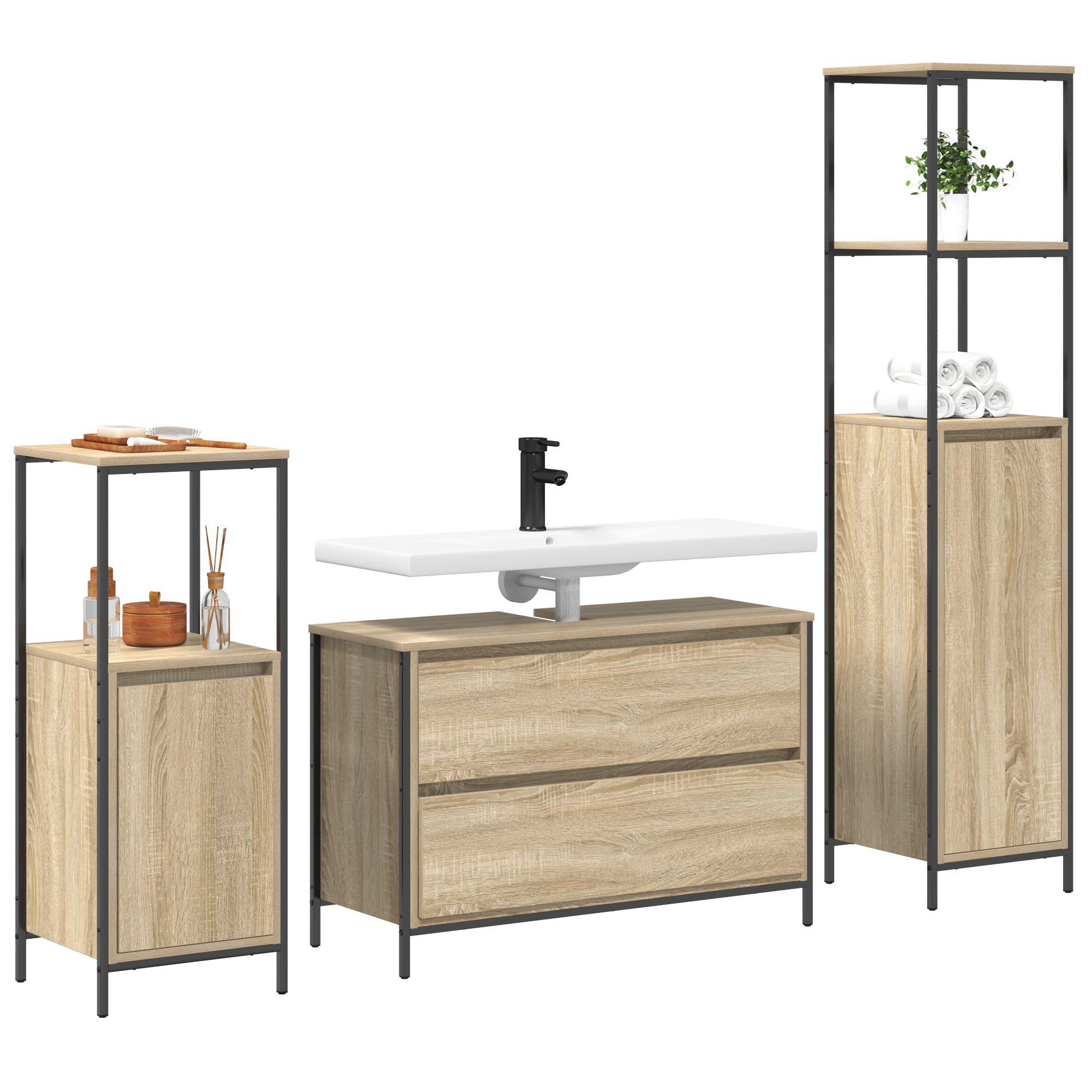 3 Piece Bathroom Furniture Set Sonoma Oak Engineered Wood - Image 3