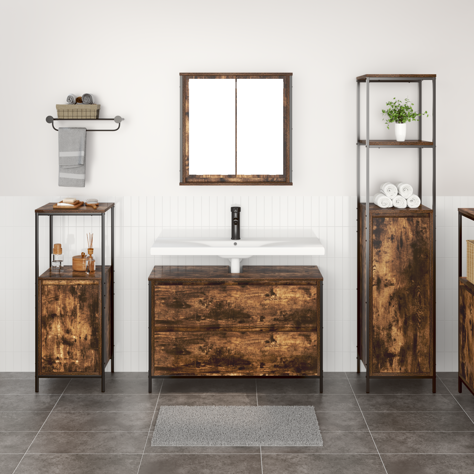 3 Piece Bathroom Furniture Set Smoked Oak Engineered Wood - Image 4