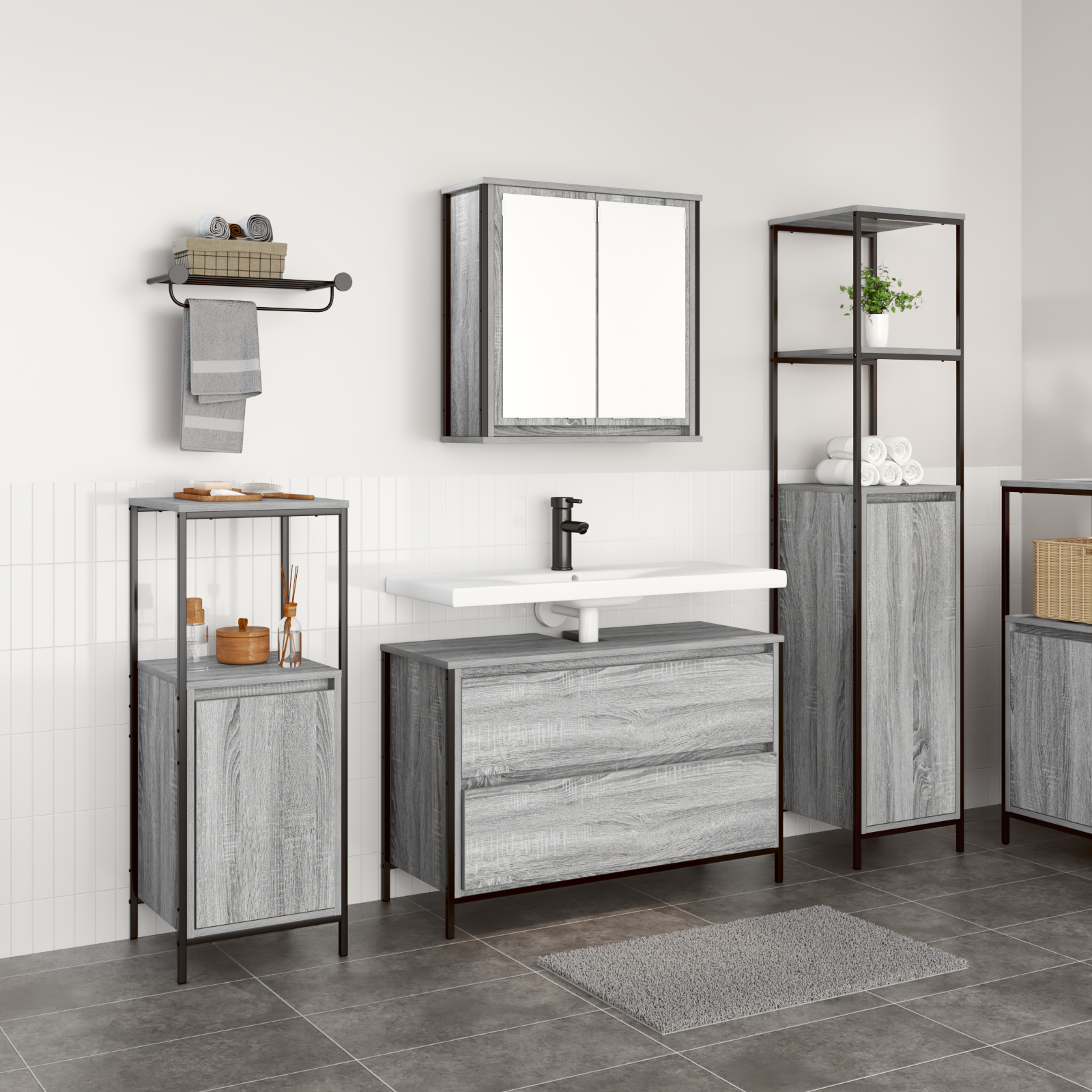 3 Piece Bathroom Furniture Set Grey Sonoma Engineered Wood