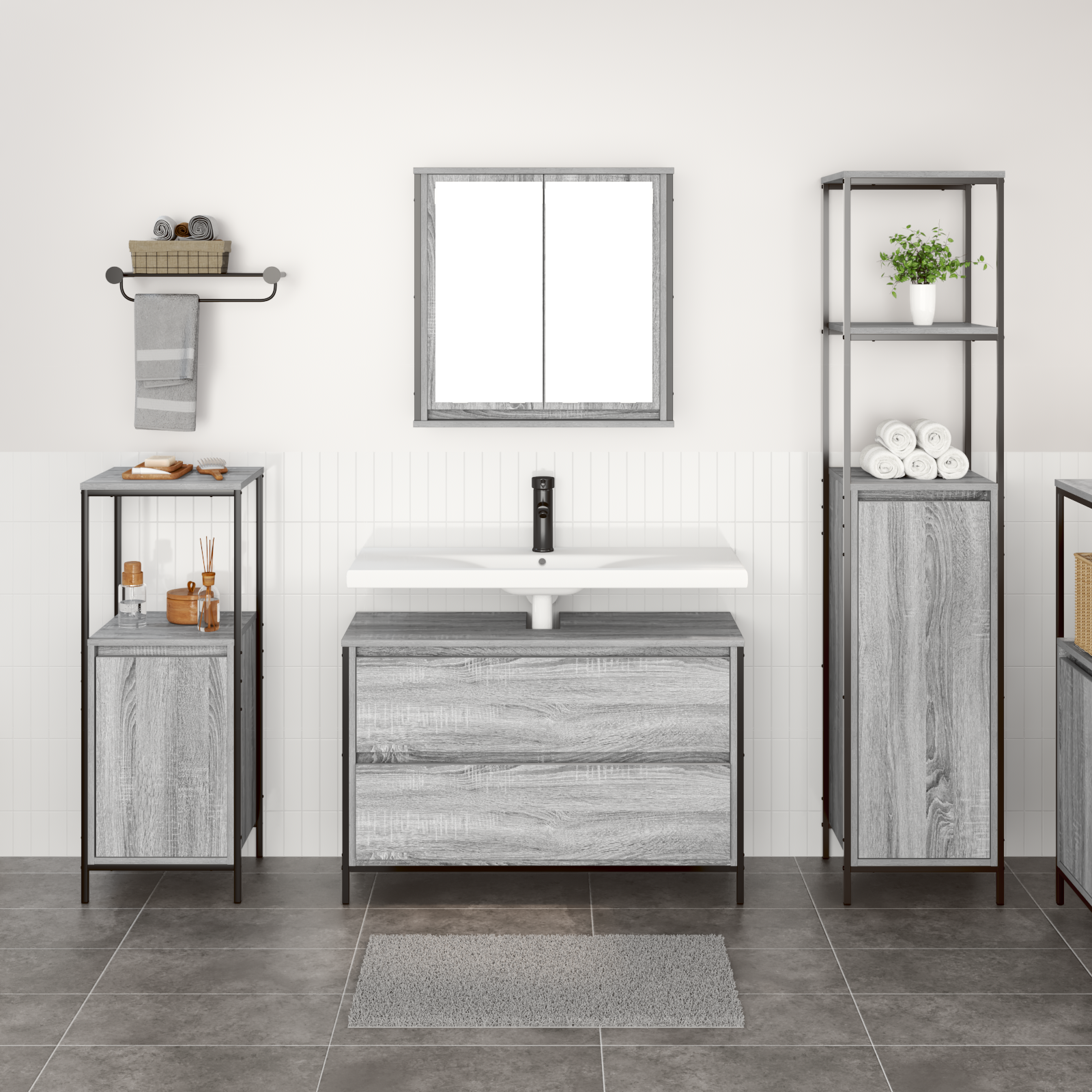 3 Piece Bathroom Furniture Set Grey Sonoma Engineered Wood - Image 4