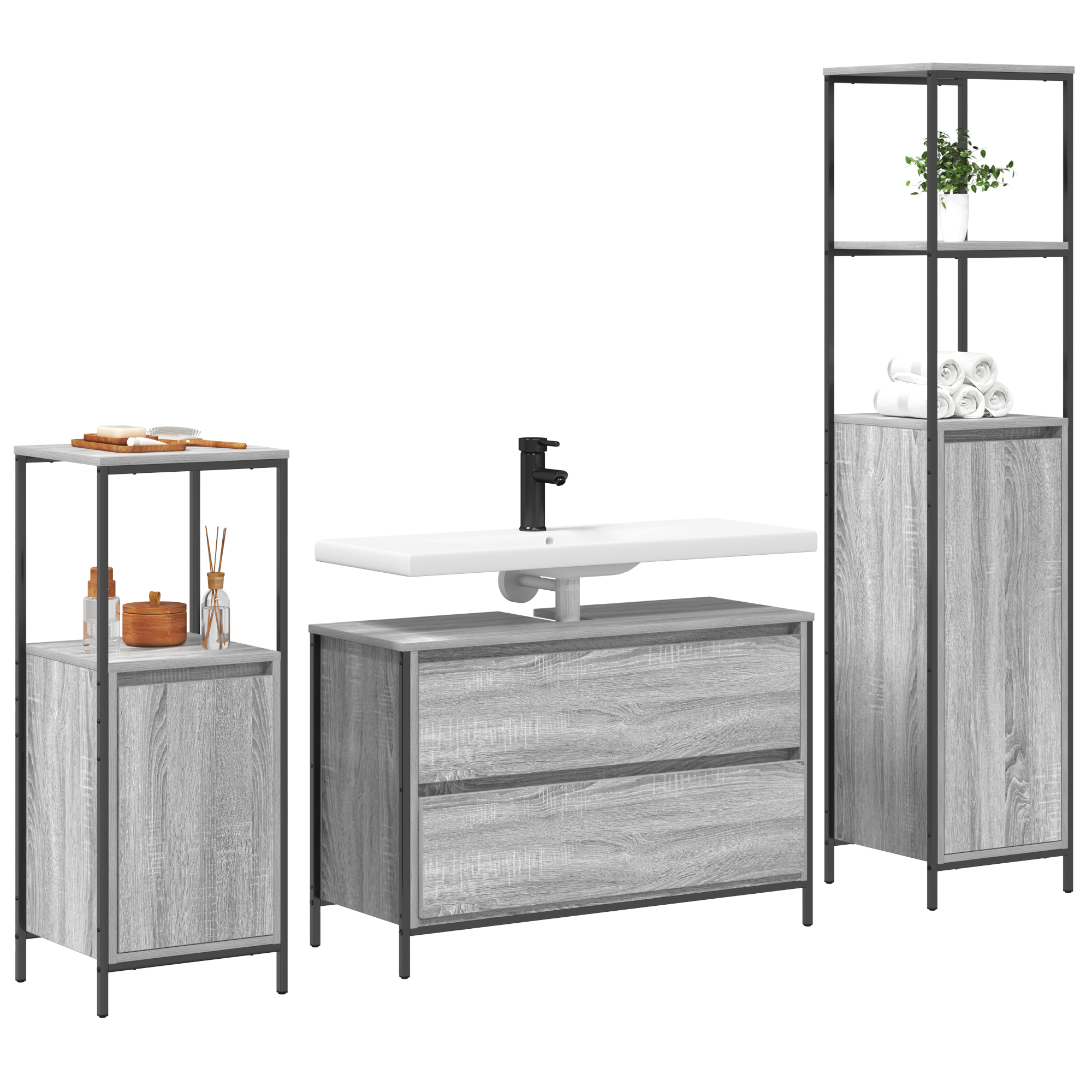 3 Piece Bathroom Furniture Set Grey Sonoma Engineered Wood - Image 3