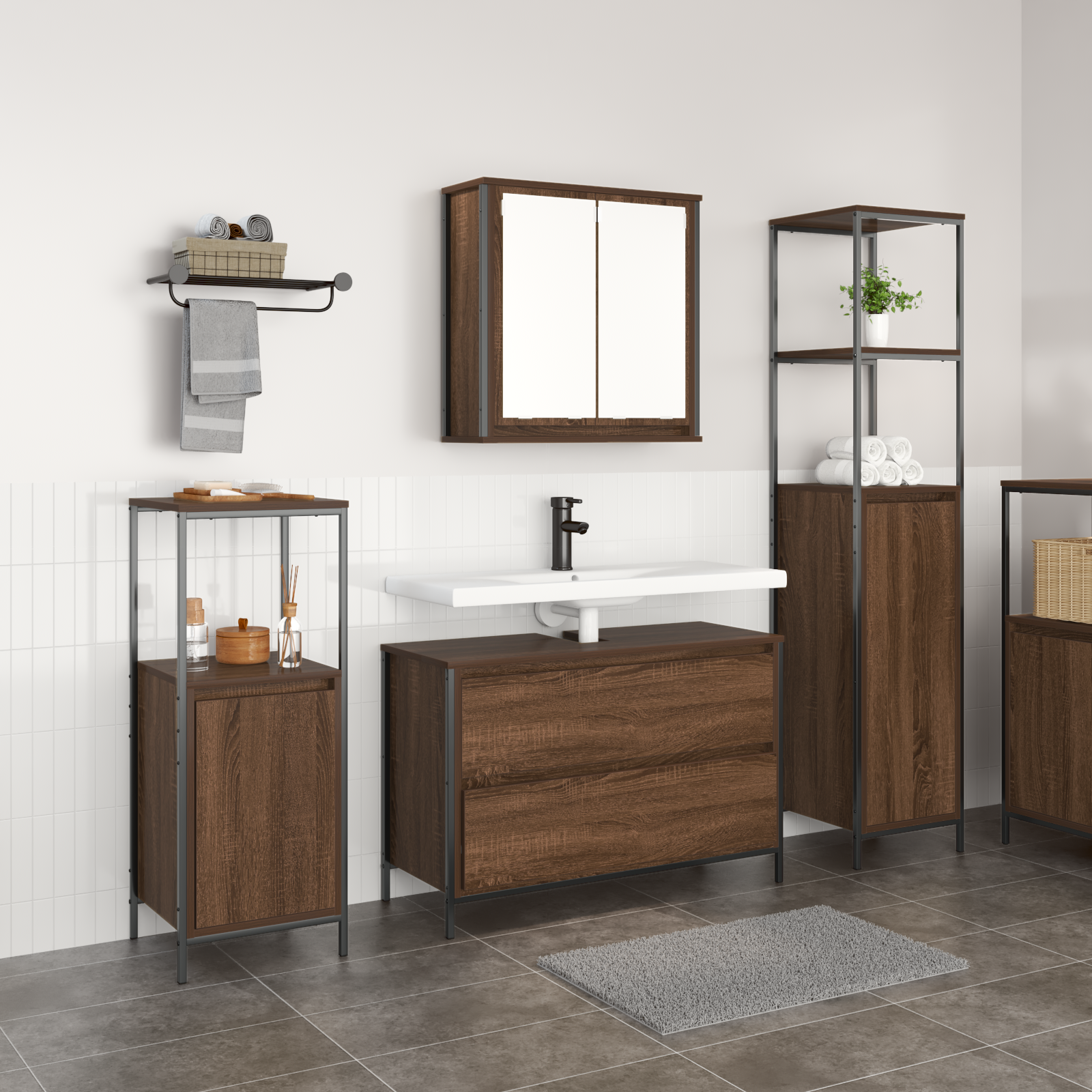 3 Piece Bathroom Furniture Set Brown Oak Engineered Wood