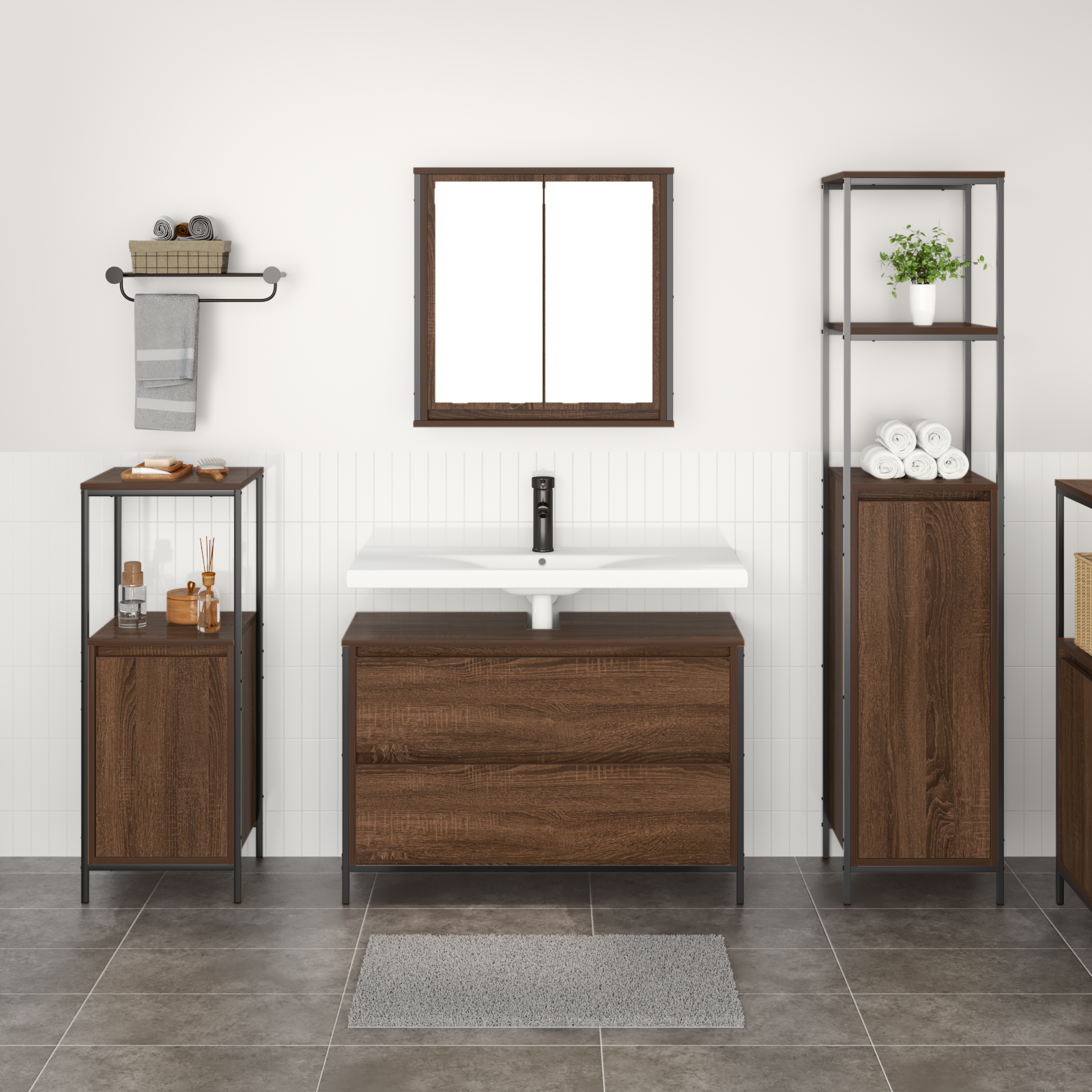 3 Piece Bathroom Furniture Set Brown Oak Engineered Wood - Image 4