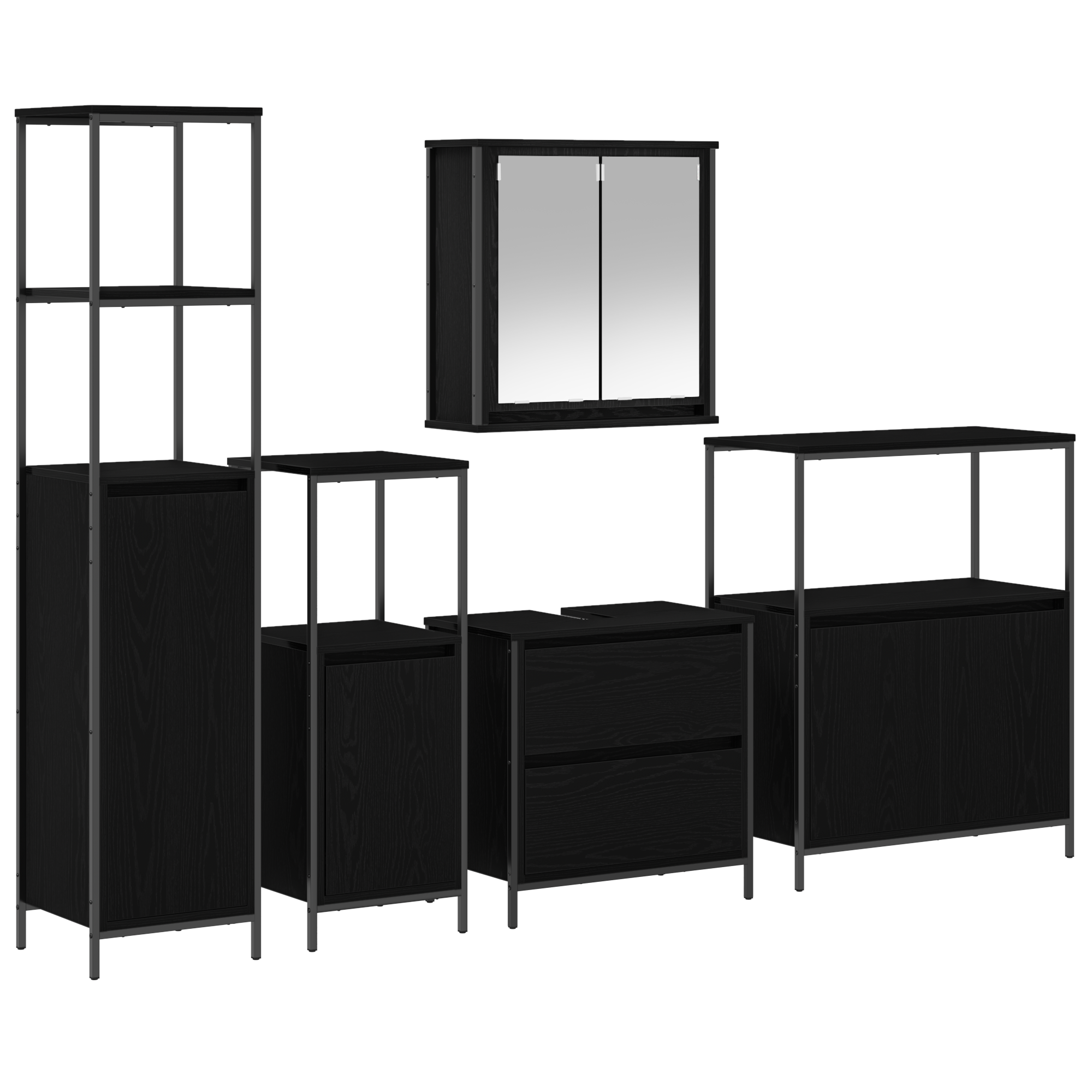 5-Piece Bathroom Furniture Set in Black Oak Engineered Wood - Image 2