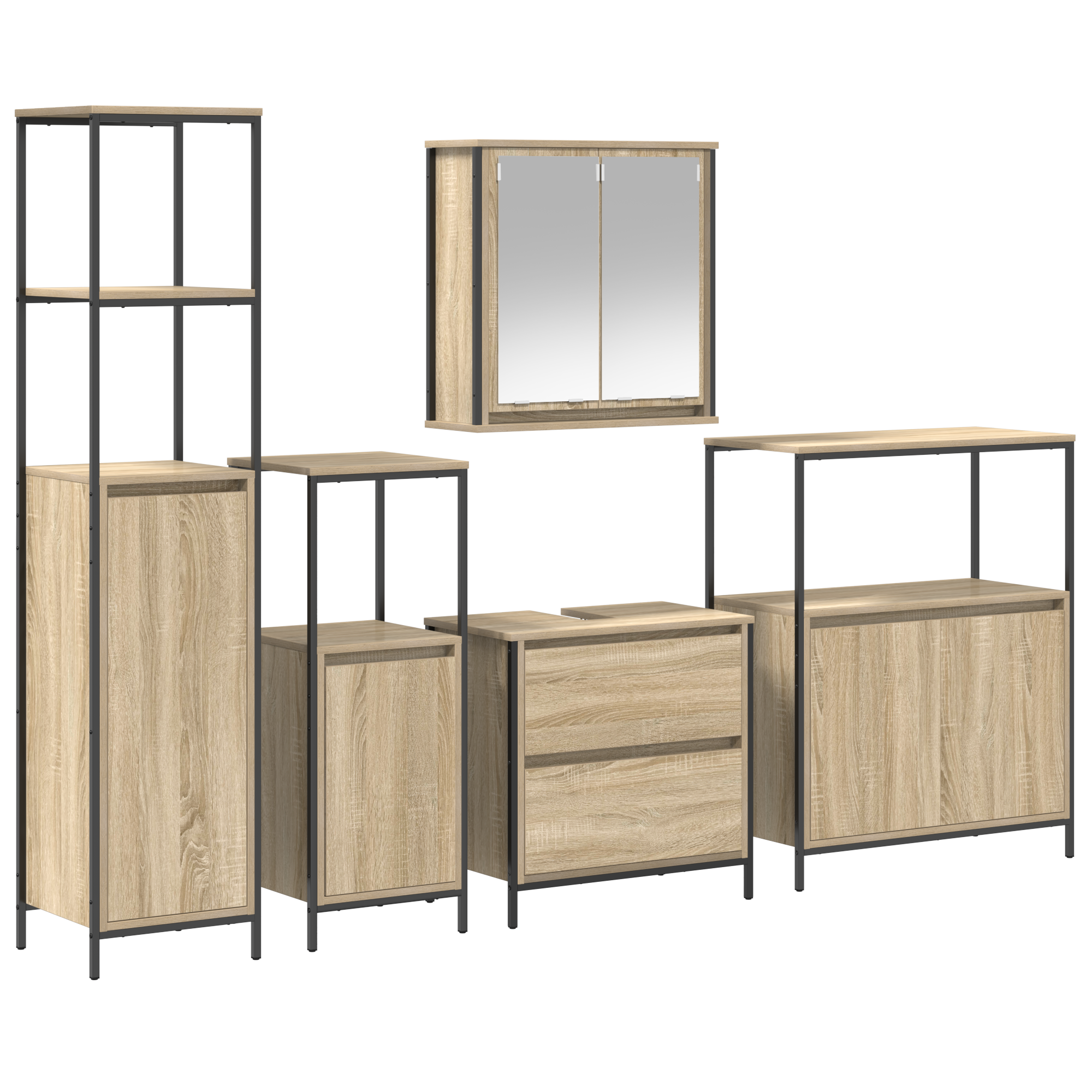 5-Piece Bathroom Furniture Set in Sonoma Oak Engineered Wood - Image 2