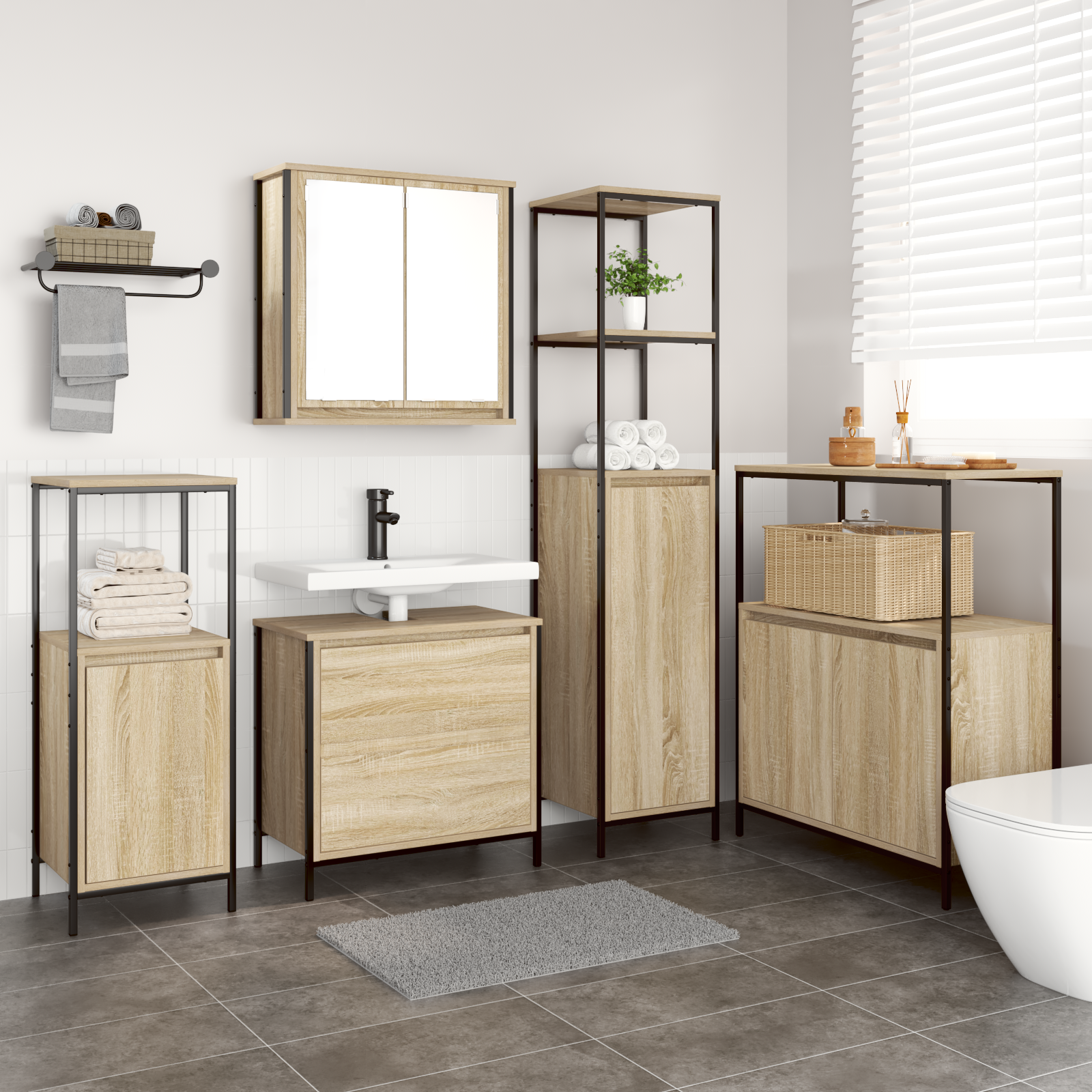 5-Piece Bathroom Furniture Set in Sonoma Oak Engineered Wood